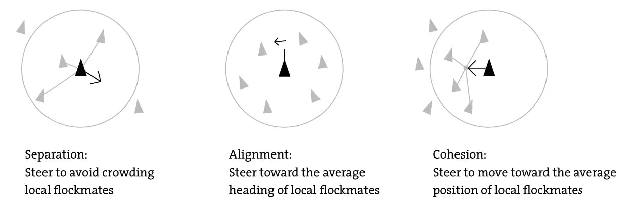 Boid’s algorithm rules