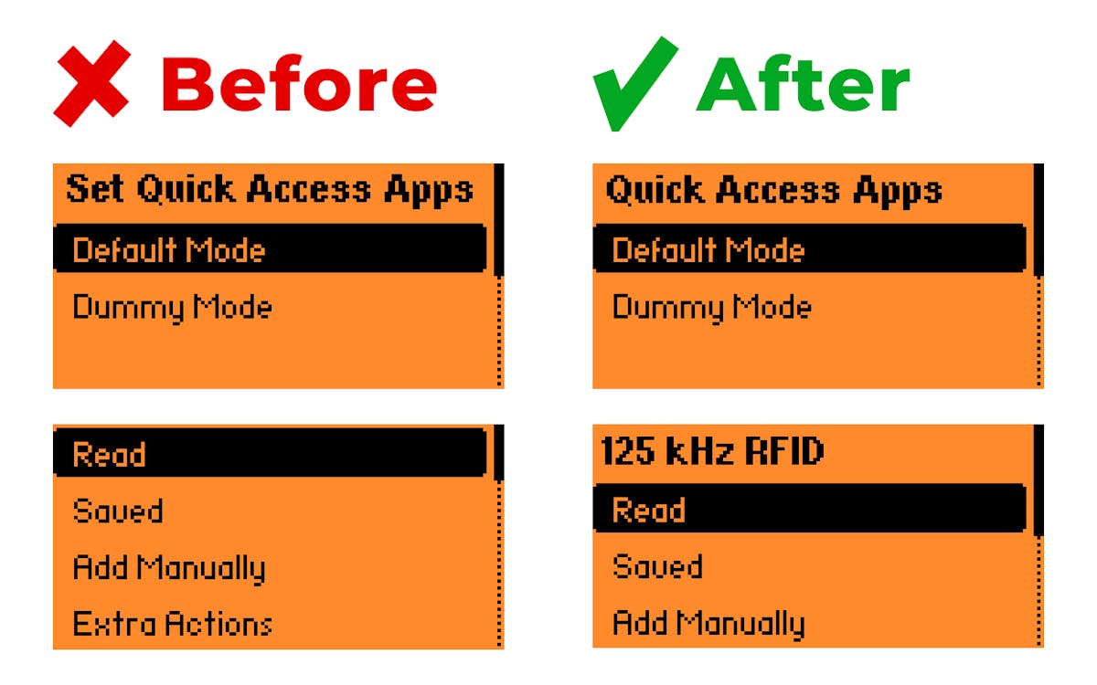 Example of a consistent menu template — with headers