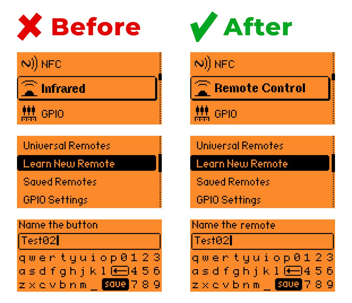 Example of consistent naming of objects across all windows in the Infrared section