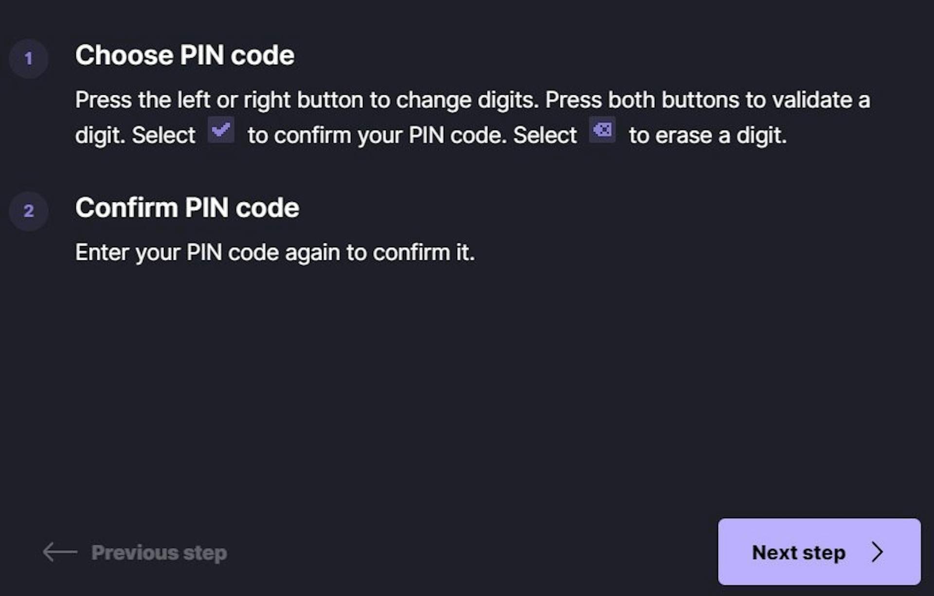 Confirming PIN code