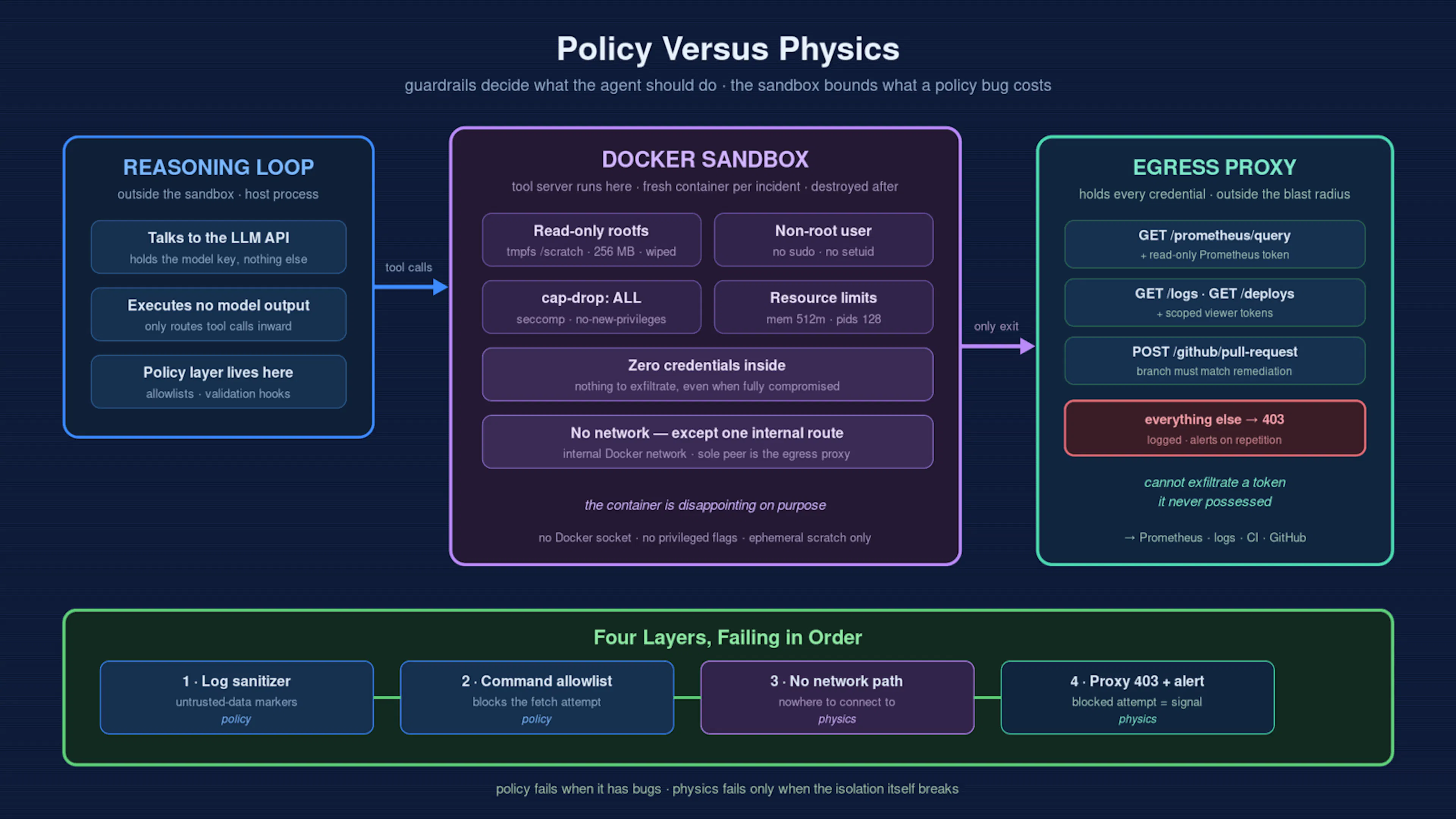 featured image - Policy Versus Physics: Docker Sandboxing for My AI SRE Agent