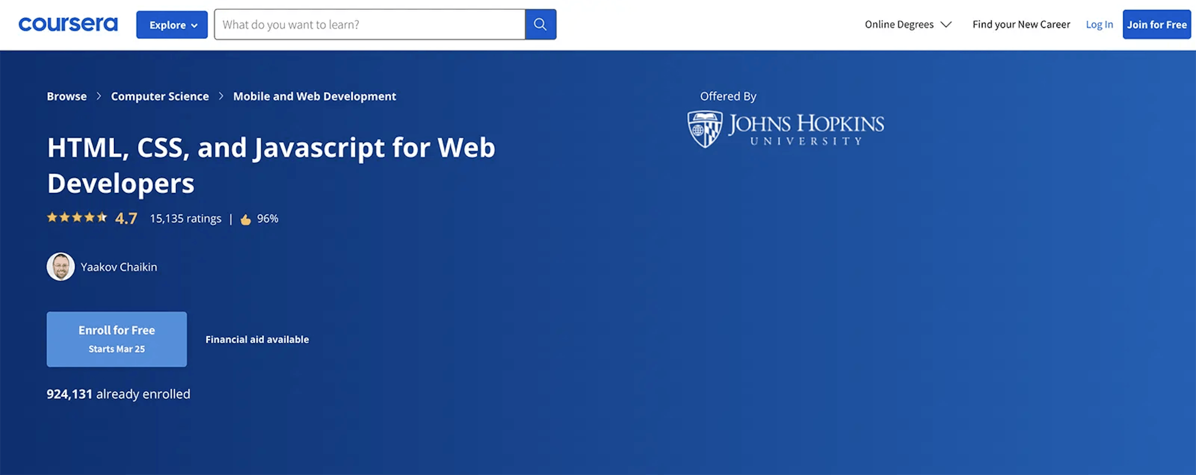 HTML, CSS, and Javascript for Web Developers