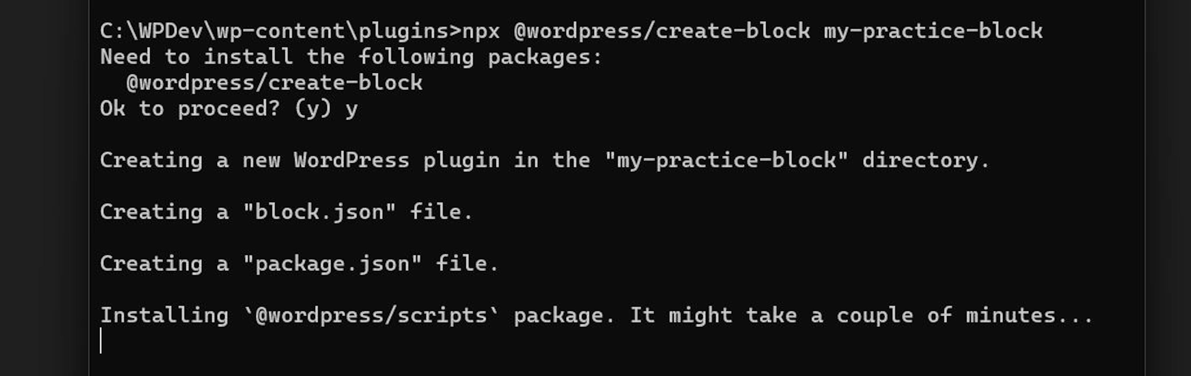 Installing @wordpress/create-block package
