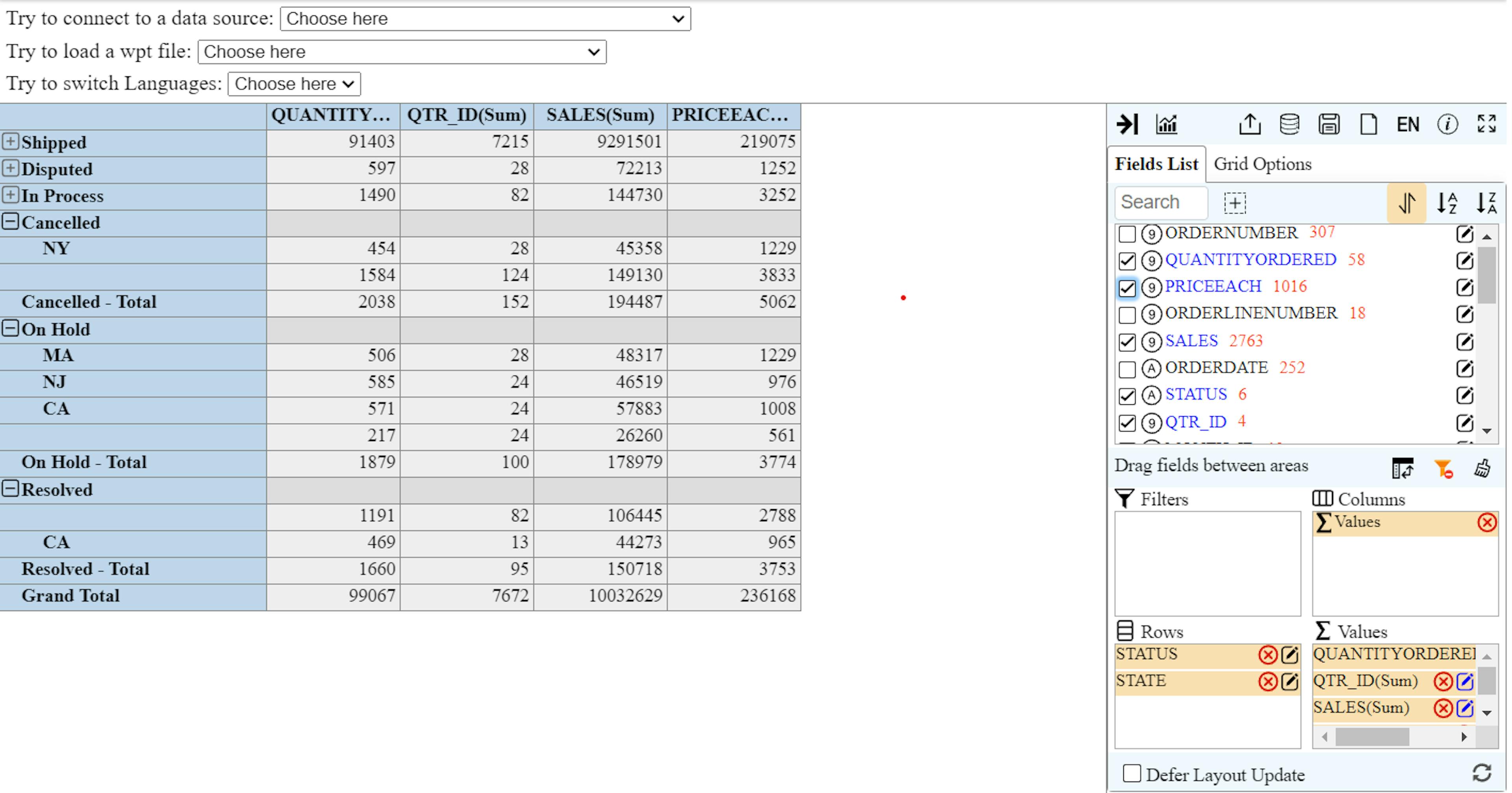 For example, here’s the interface of WebPivotTable. Even though there is still enough free space left on the canvas, the buttons are small and hard to see and point to for someone with low vision.