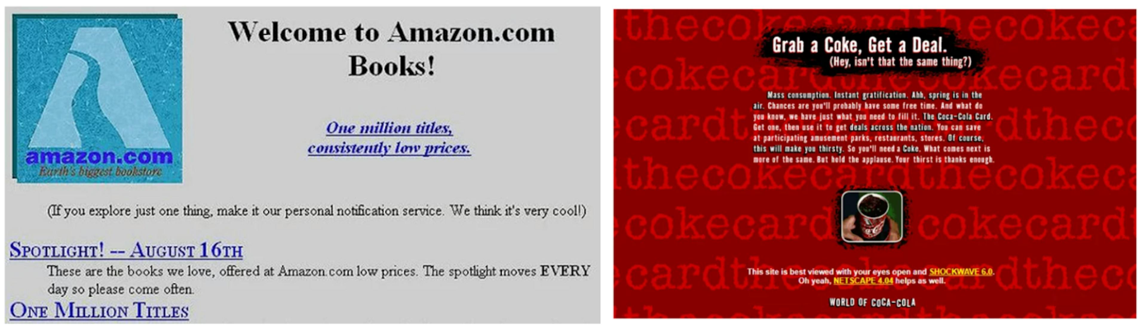 Old versions of Amazon and Coca Cola websites
