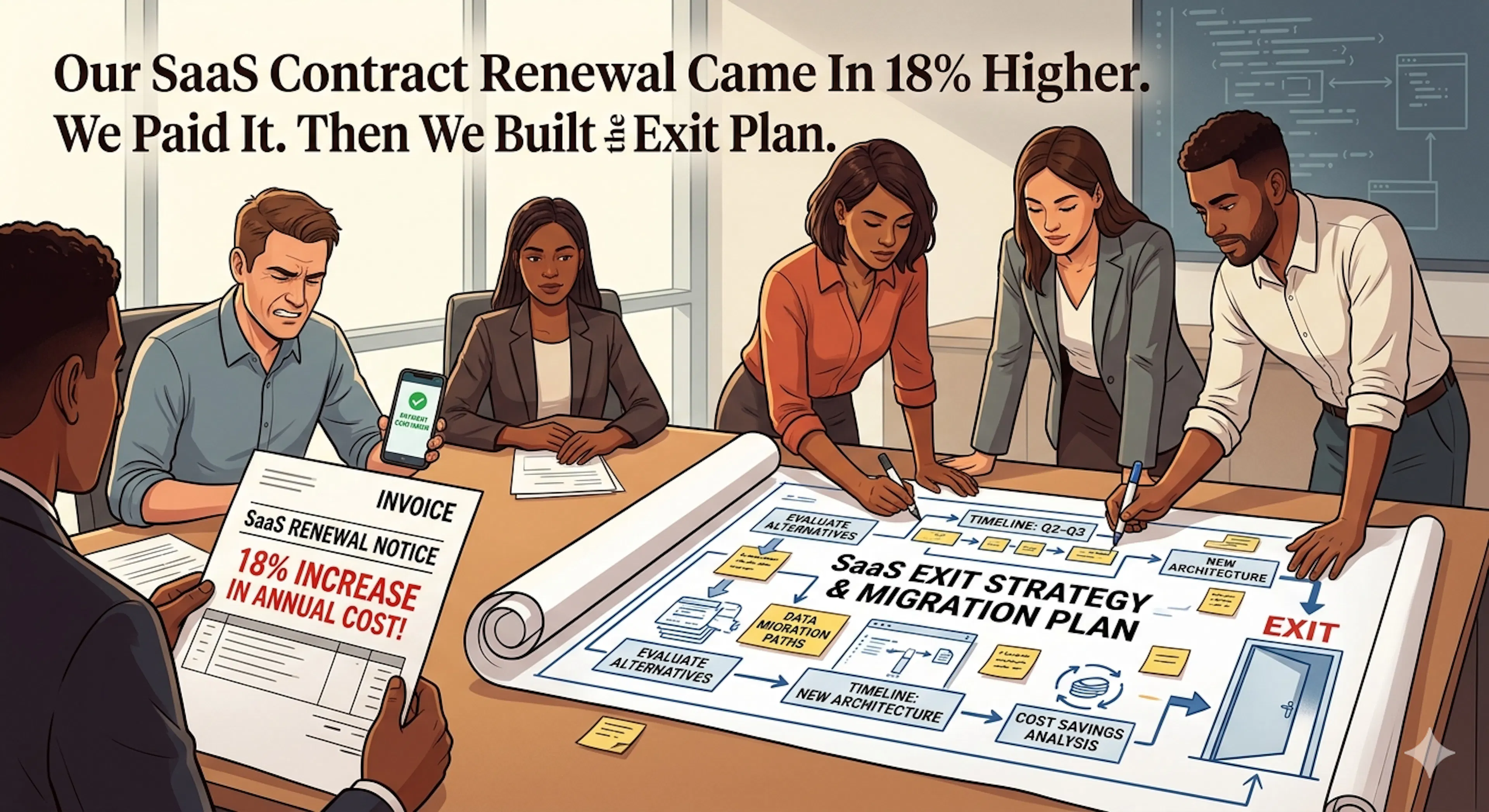 featured image - Our SaaS Contract Renewal Came In 18% Higher.
We Paid It. Then We Built the Exit Plan.