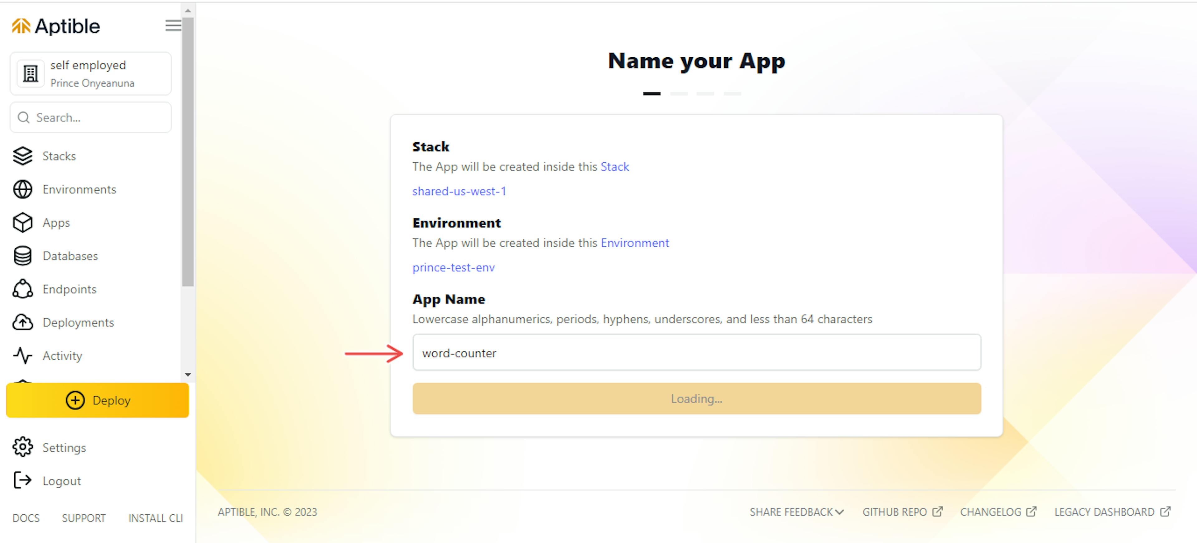 Figure 5: Create app button