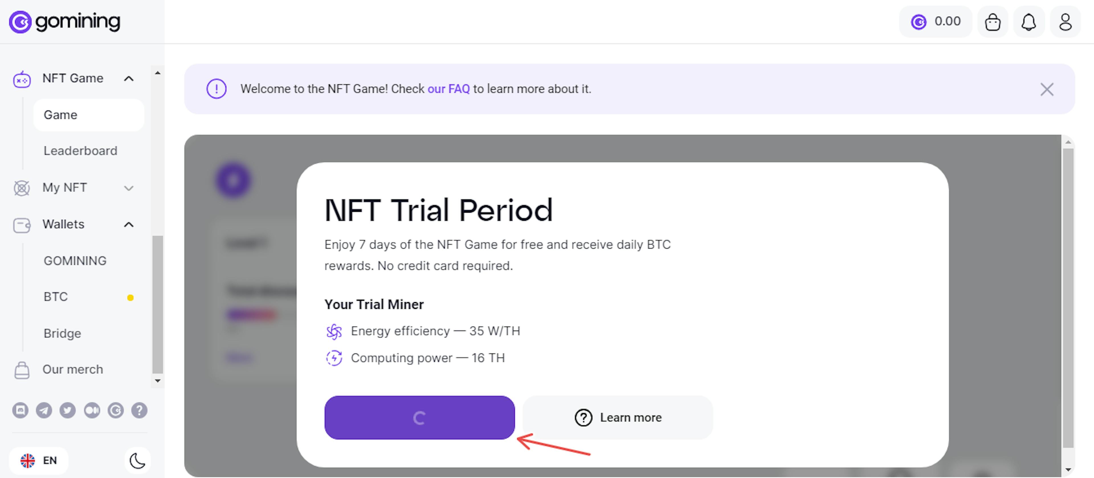 Figure 7. Start 7-day free NFT trial