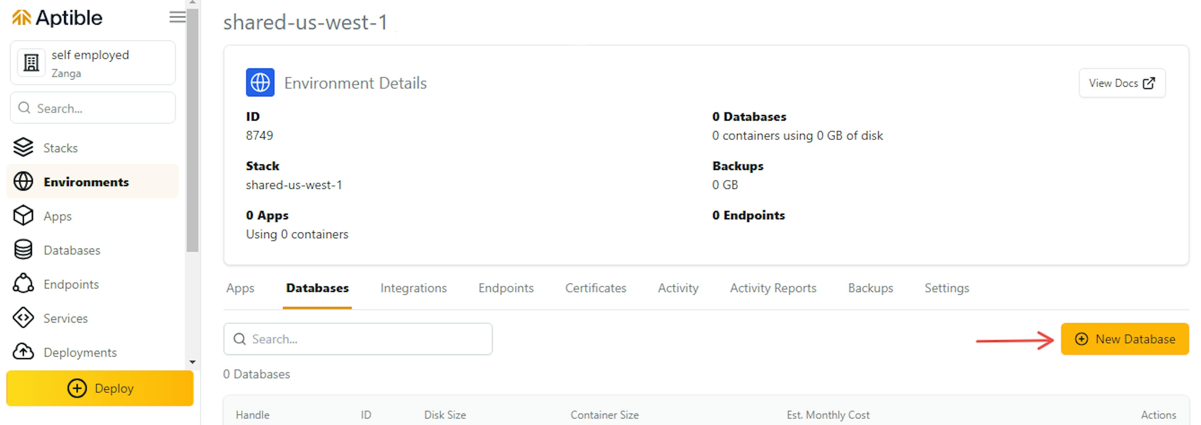 Figure 2: Creating a new PostgreSQL database on Aptible