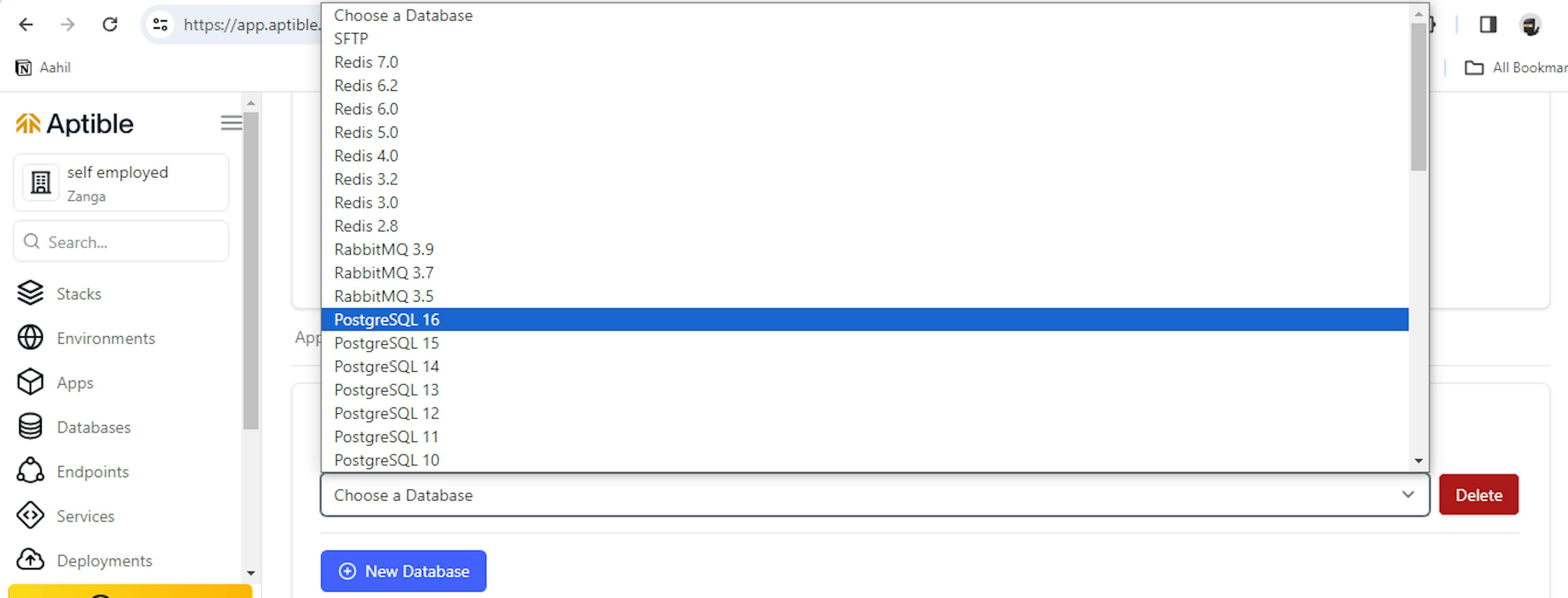 Figure 3: Select the latest version of PostgreSQL