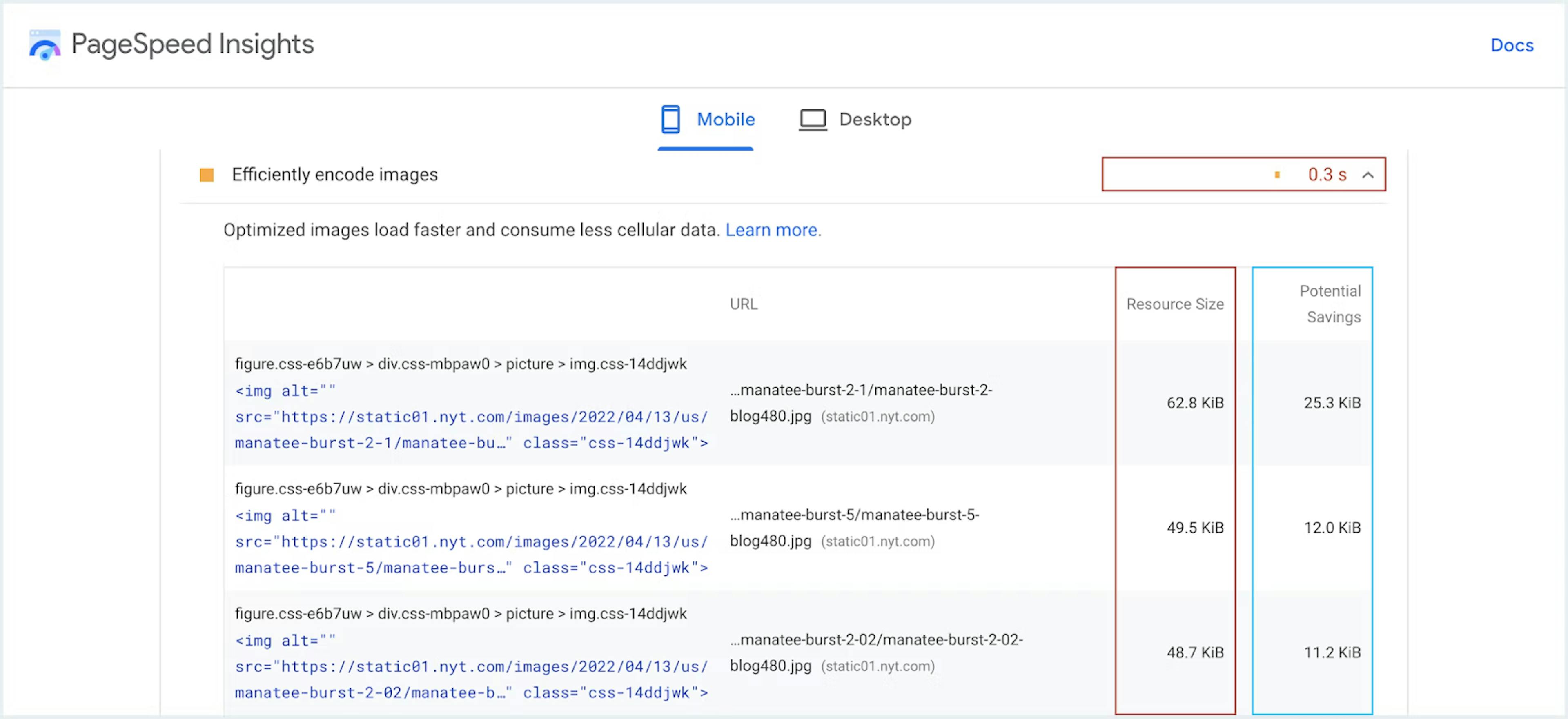 Core Web Vitals Opportunity: Efficiently Encode or Compress Images