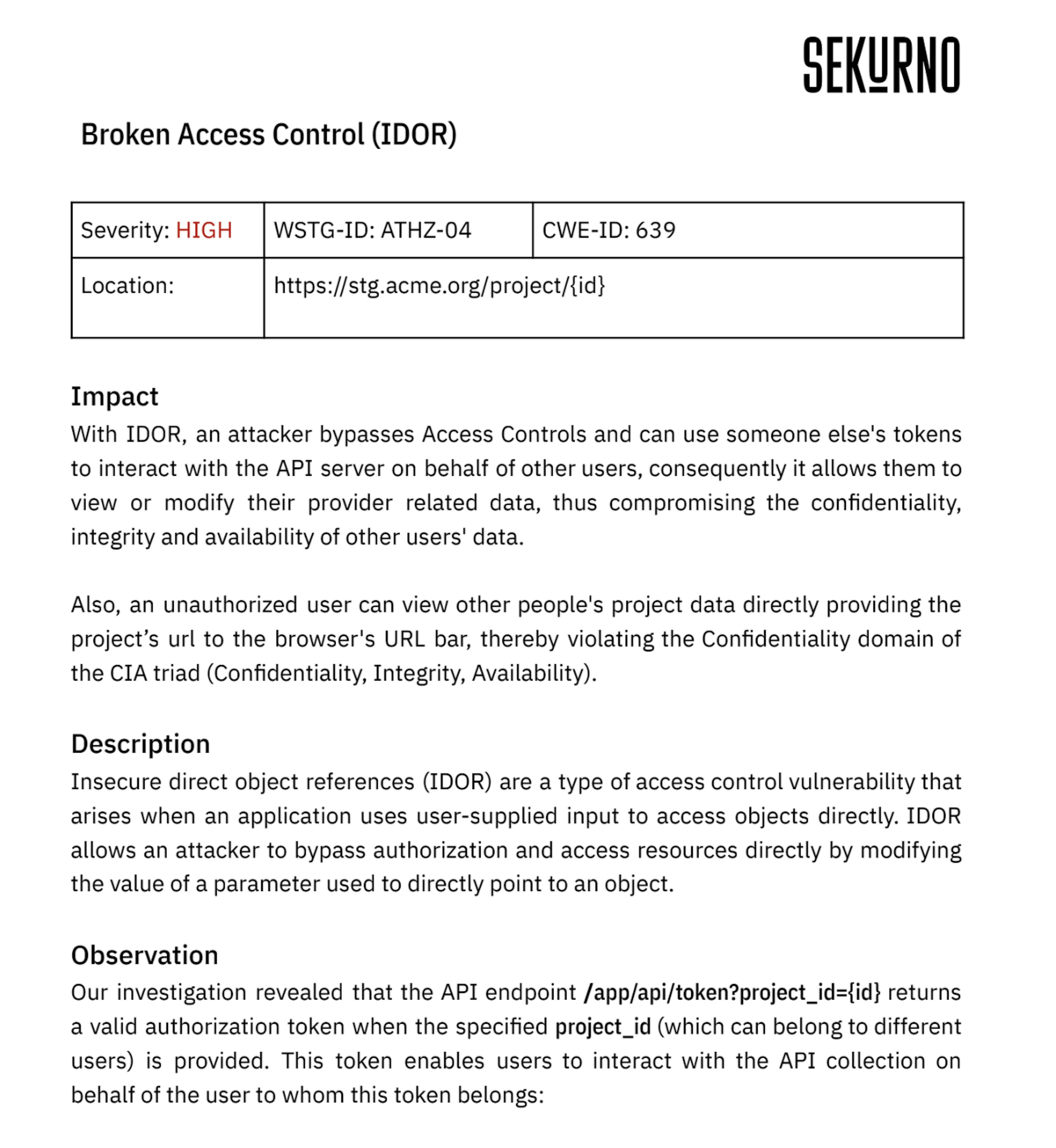 Example: A description of a Broken Access Control vulnerability.