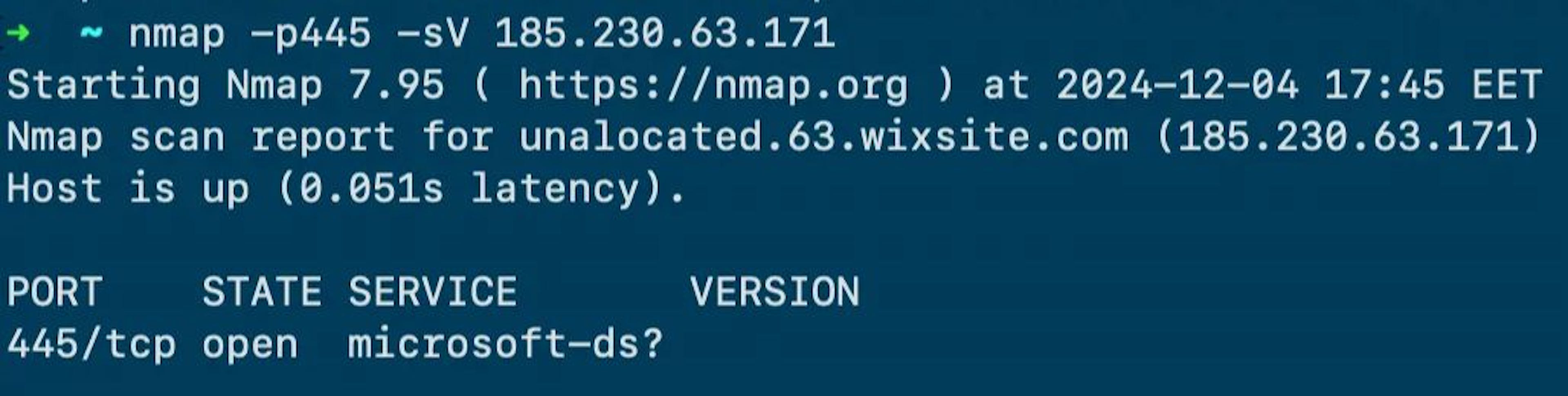 Example: Nmap scans on 185.230.63.171 reveal detailed service and version information.