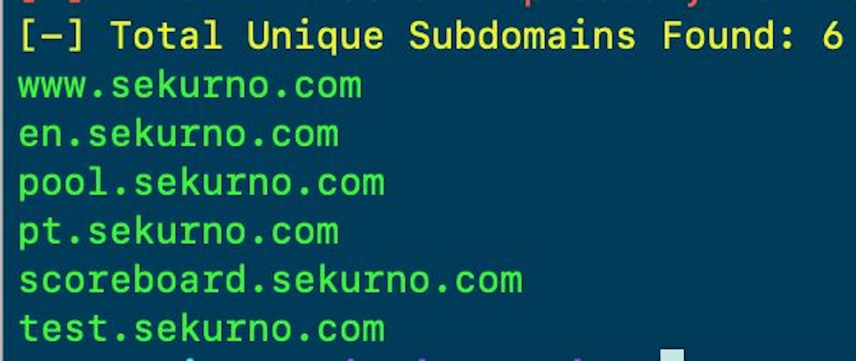 Example: Running Sublist3r for sekurno.com reveals a list of subdomains, which can then be analyzed further for vulnerabilities or misconfigurations.