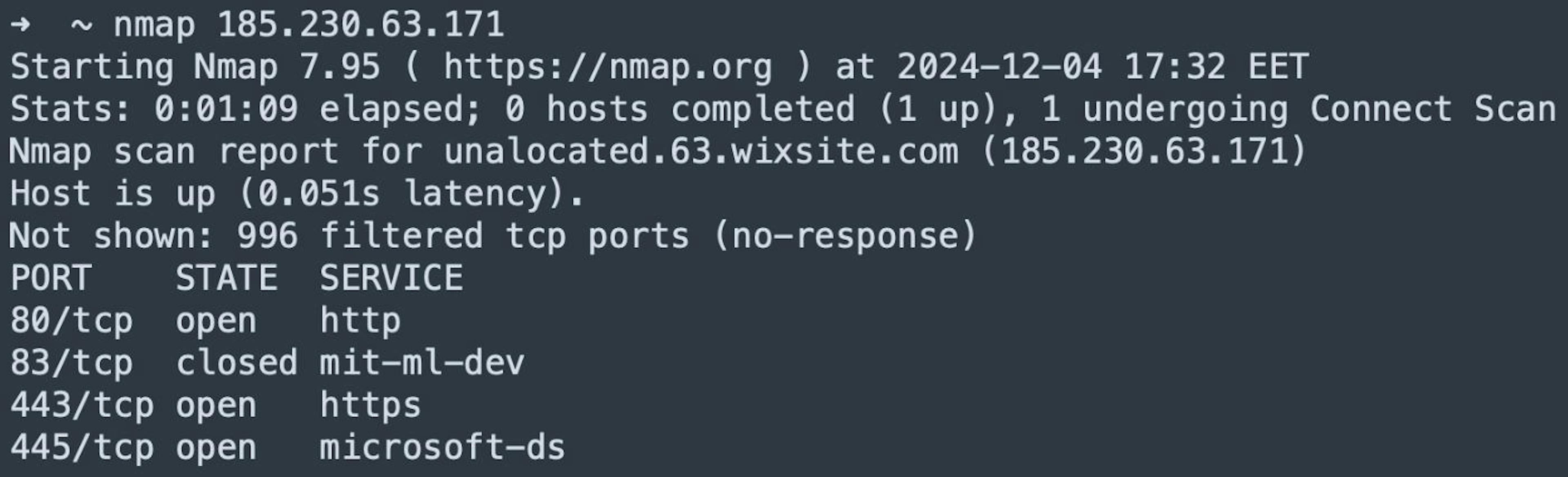 Example: Basic Nmap scan.