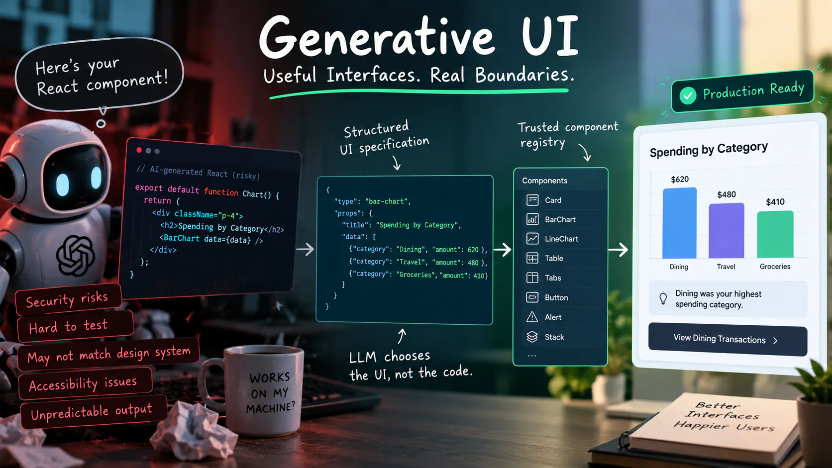 How I Actually Ship Generative UI (Without Letting the LLM Write React)