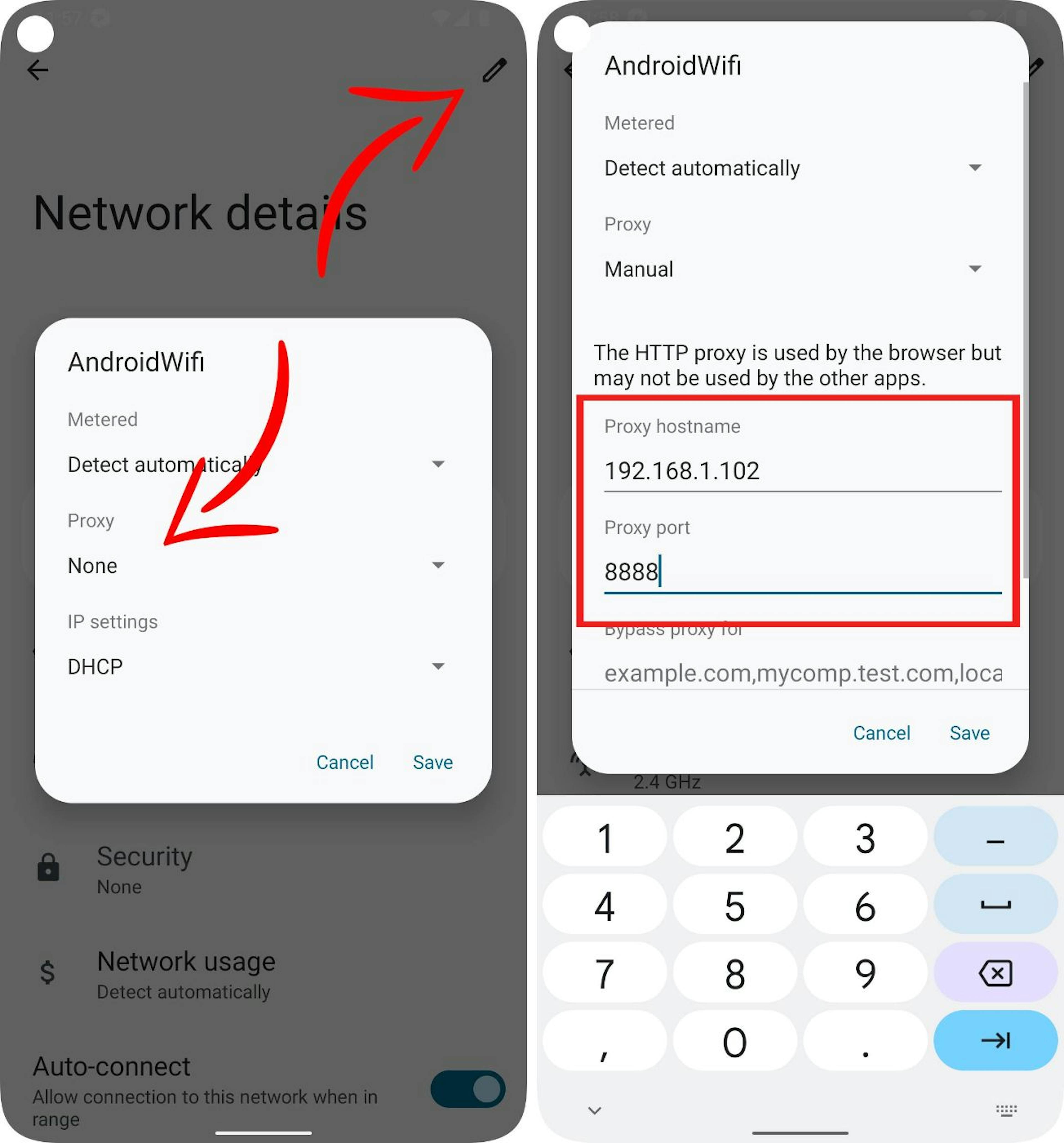 Wi-Fi network: manual proxy settings