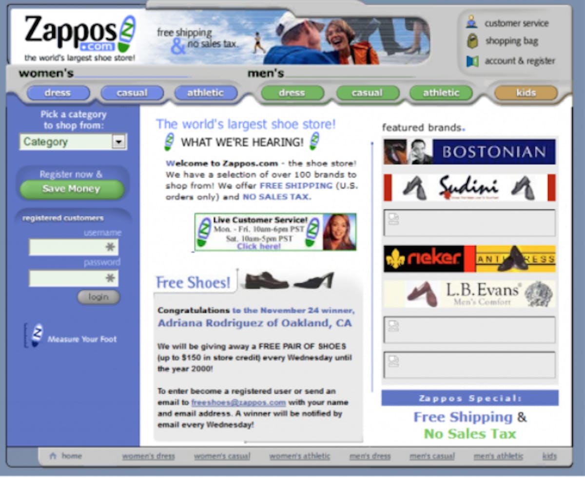 Screenshot of Zappos MVP