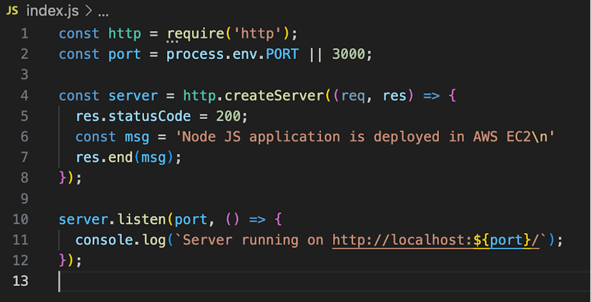 Node JS code to deploy