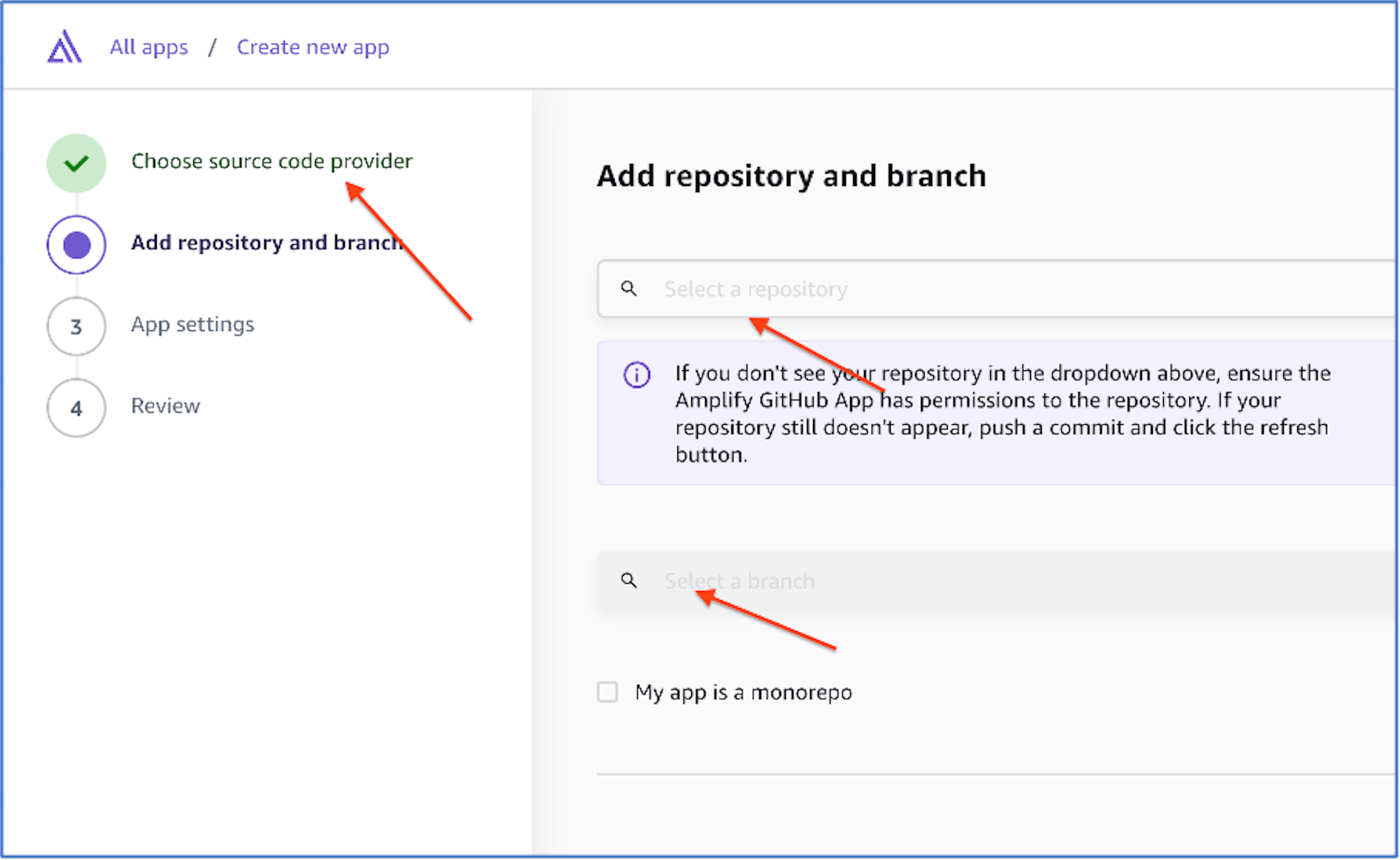 Repo & Branch selection