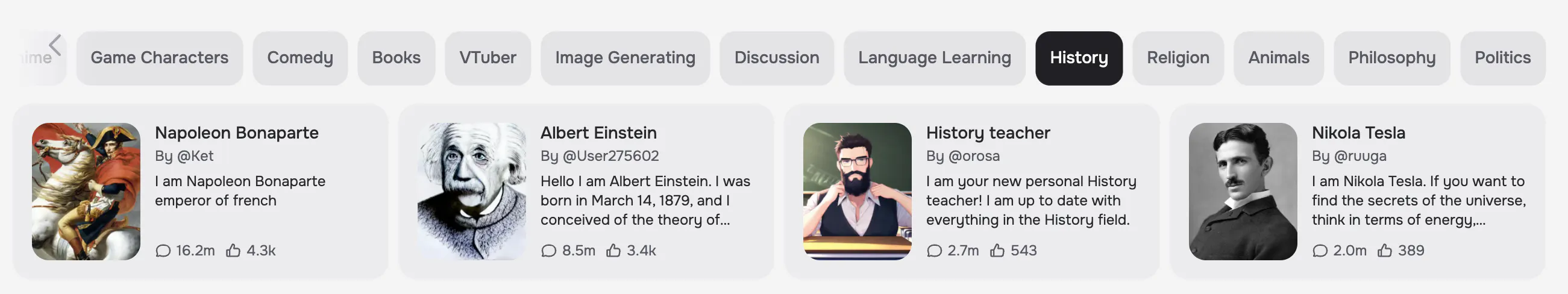History characters you can chat with in character.ai