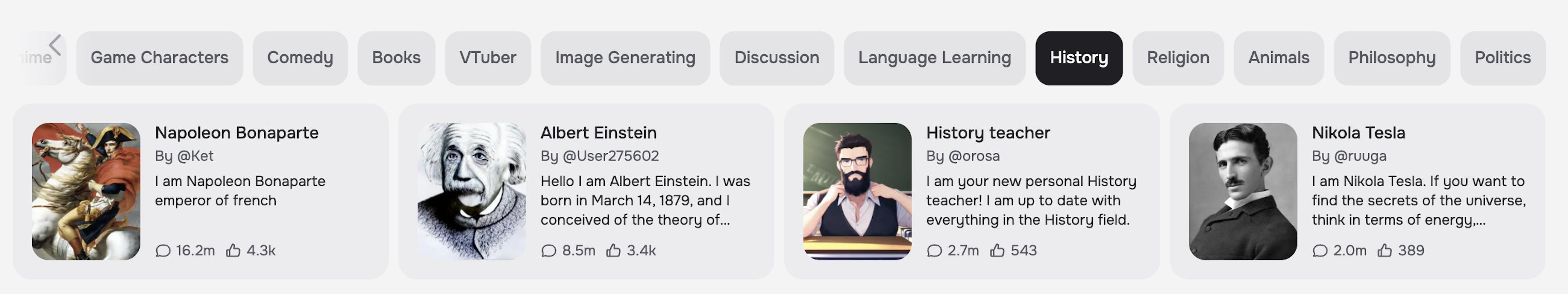 History characters you can chat with in character.ai 