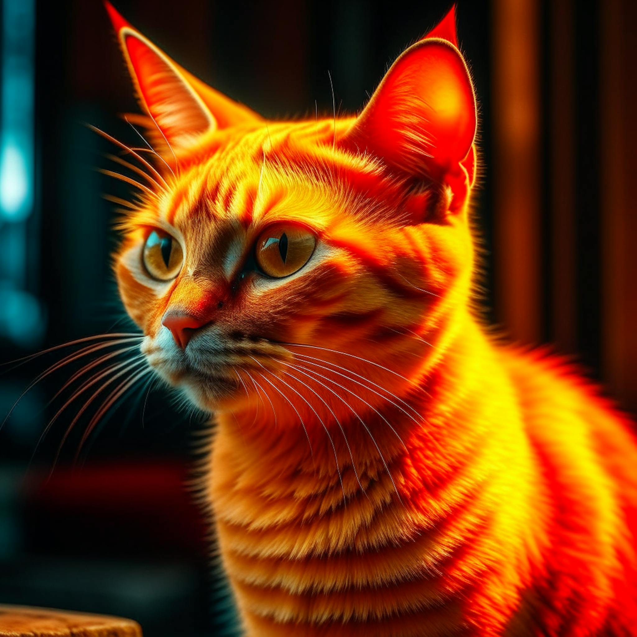 İstemden bir Kandinsky 2.2 nesli örneği: kırmızı bir kedi fotoğrafı, 8k