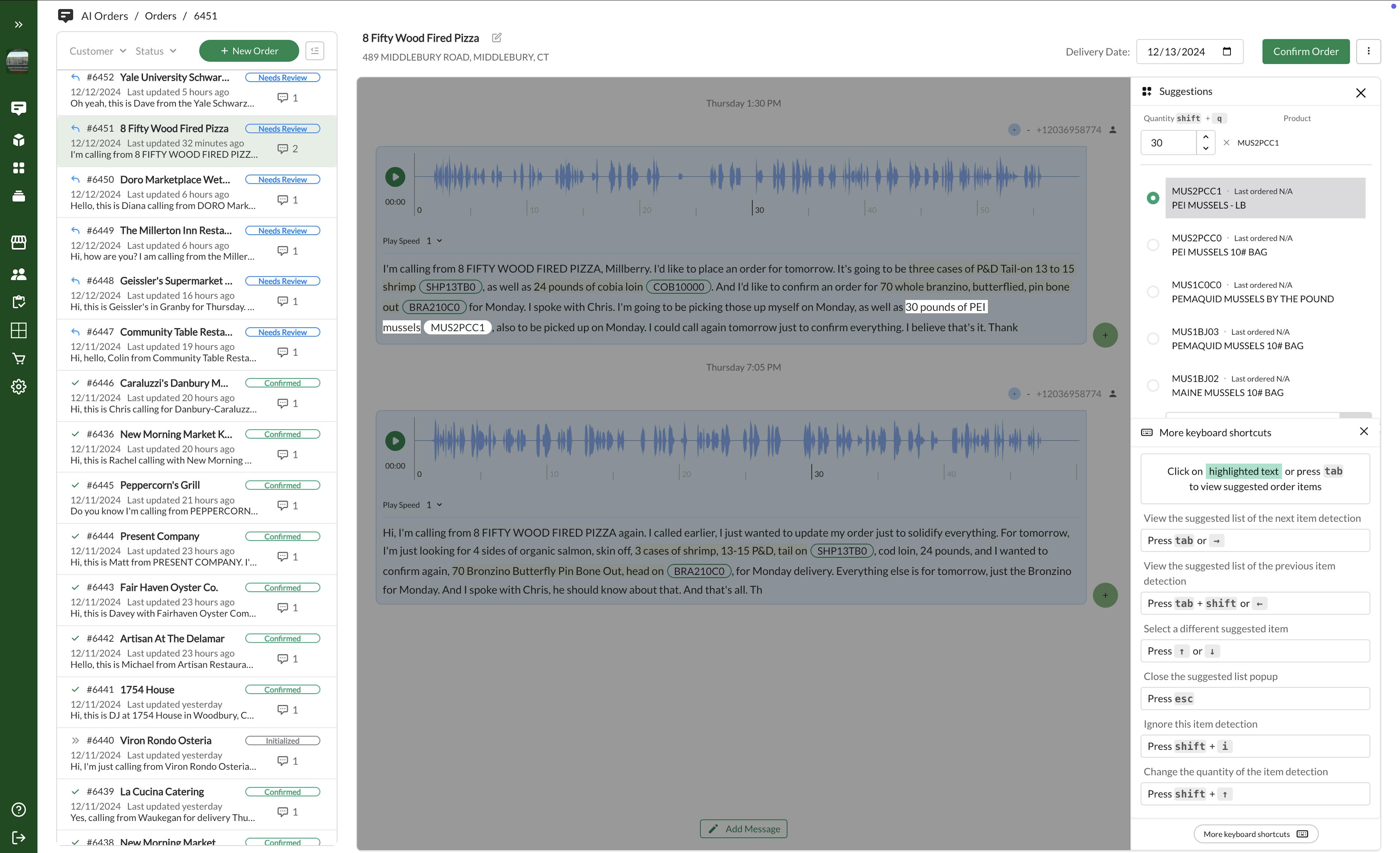 AI Orders interface, where supplier users can review and quickly modify AI model suggestions