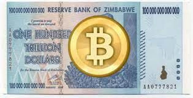 Zim Trillion dollar note plus Bitcoin