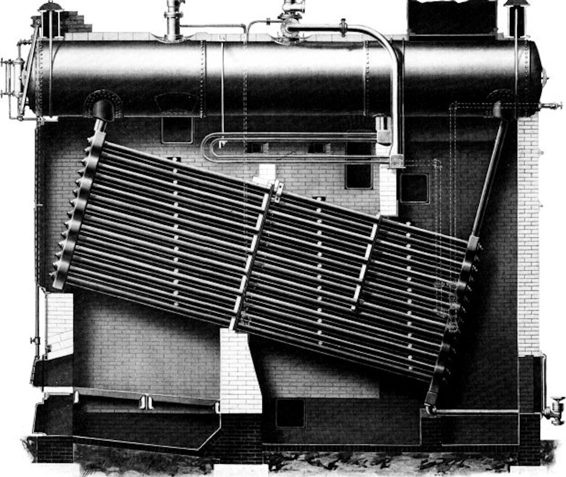 Wrought-steel Inclined Header Longitudinal Drum Babcock & Wilcox Boiler, Equipped with Babcock & Wilcox Superheater