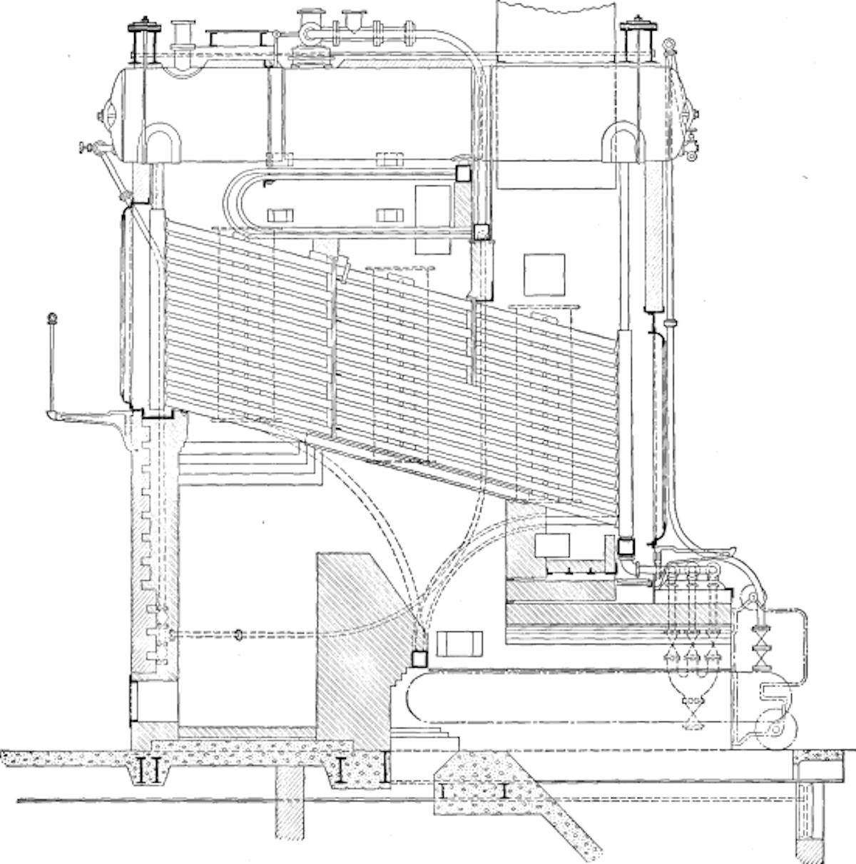 Fig. 26. Babcock & Wilcox Boiler and Superheater Equipped with Babcock & Wilcox Chain Grate Stoker.This Setting has been Particularly Successful in Minimizing Smoke