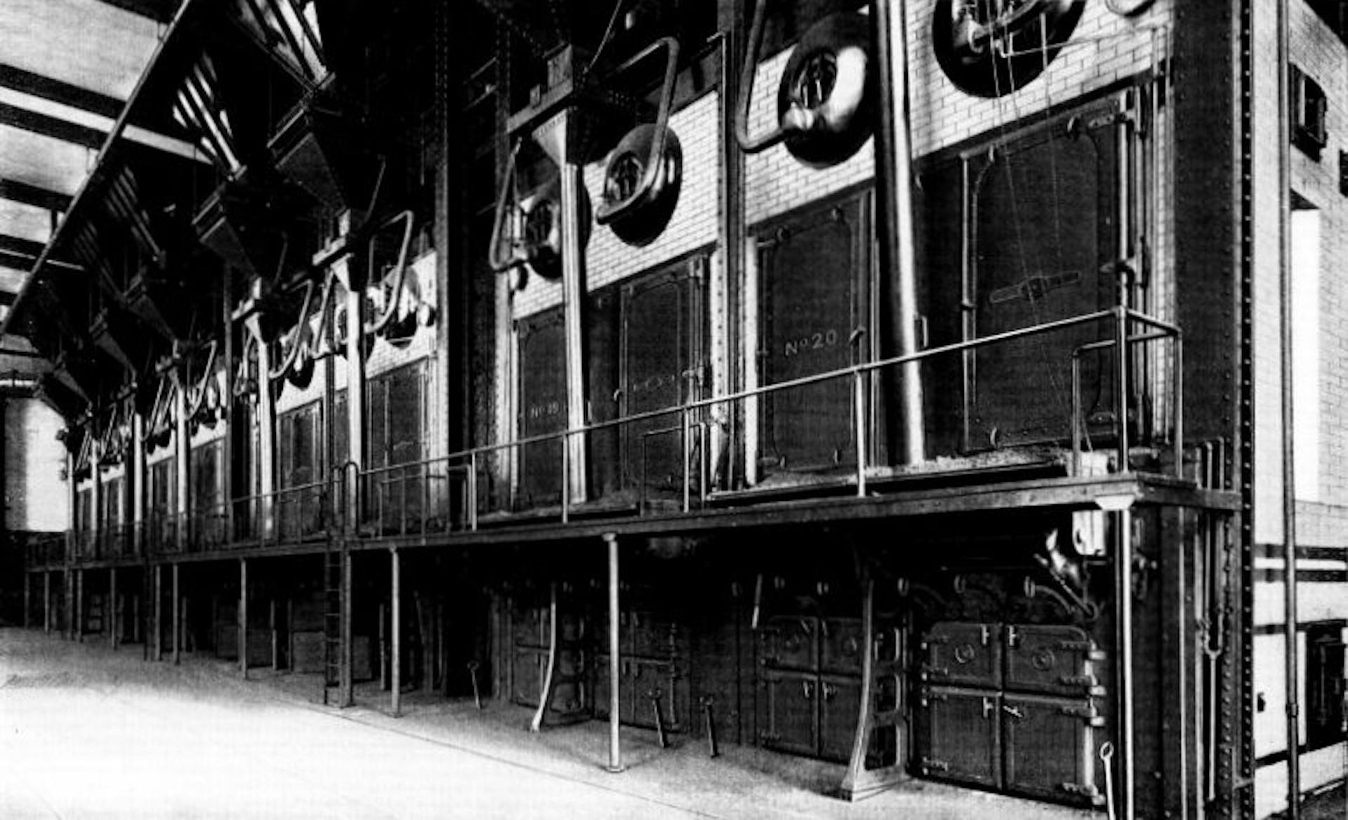 Portion of 29,000 Horse-power Installation of Babcock & Wilcox Boilers in the L Street Station of the Edison Electric Illuminating Co. of Boston, Mass. This Company Operates in its Various Stations a Total of 39,000 Horse Power of Babcock & Wilcox Boilers
