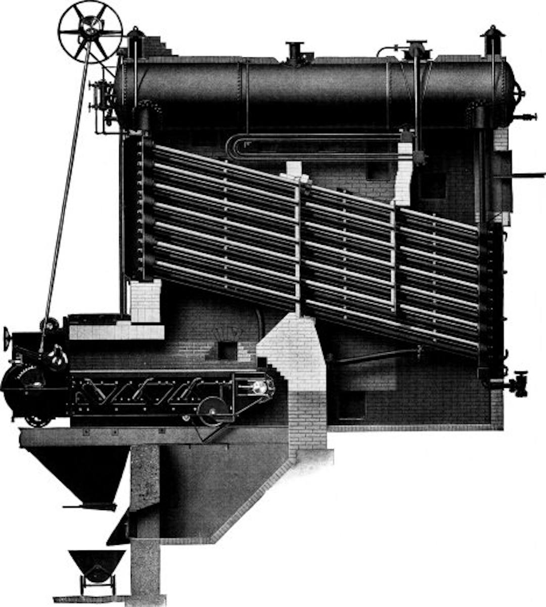 Wrought-steel Vertical Header Longitudinal Drum Babcock & Wilcox Boiler, Equipped with Babcock & Wilcox Superheater and Babcock & Wilcox Chain Grate Stoker