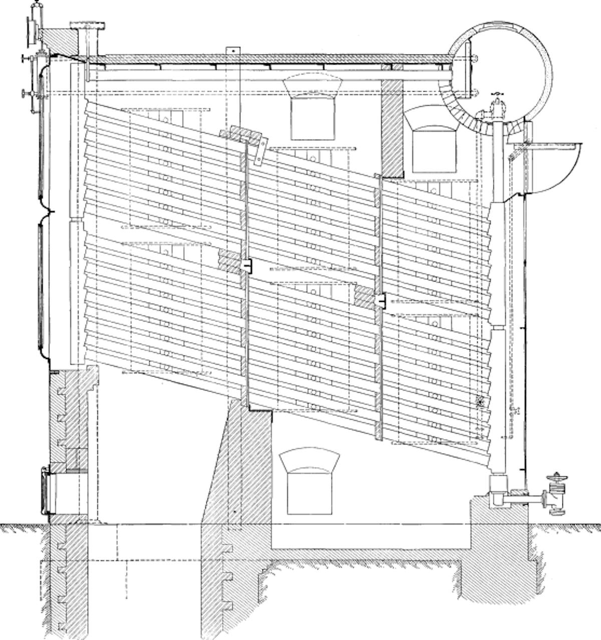 Fig. 32. Babcock & Wilcox Boiler Arranged for Utilizing Waste Heat from Open Hearth Furnace.This Setting may be Modified to Take Care of Practically any Kind of Waste Gas