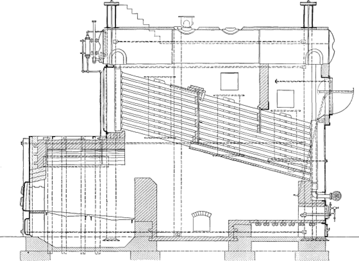 Fig. 30. Babcock & Wilcox Boiler Set with Combination Oil and Wood-burning Furnace