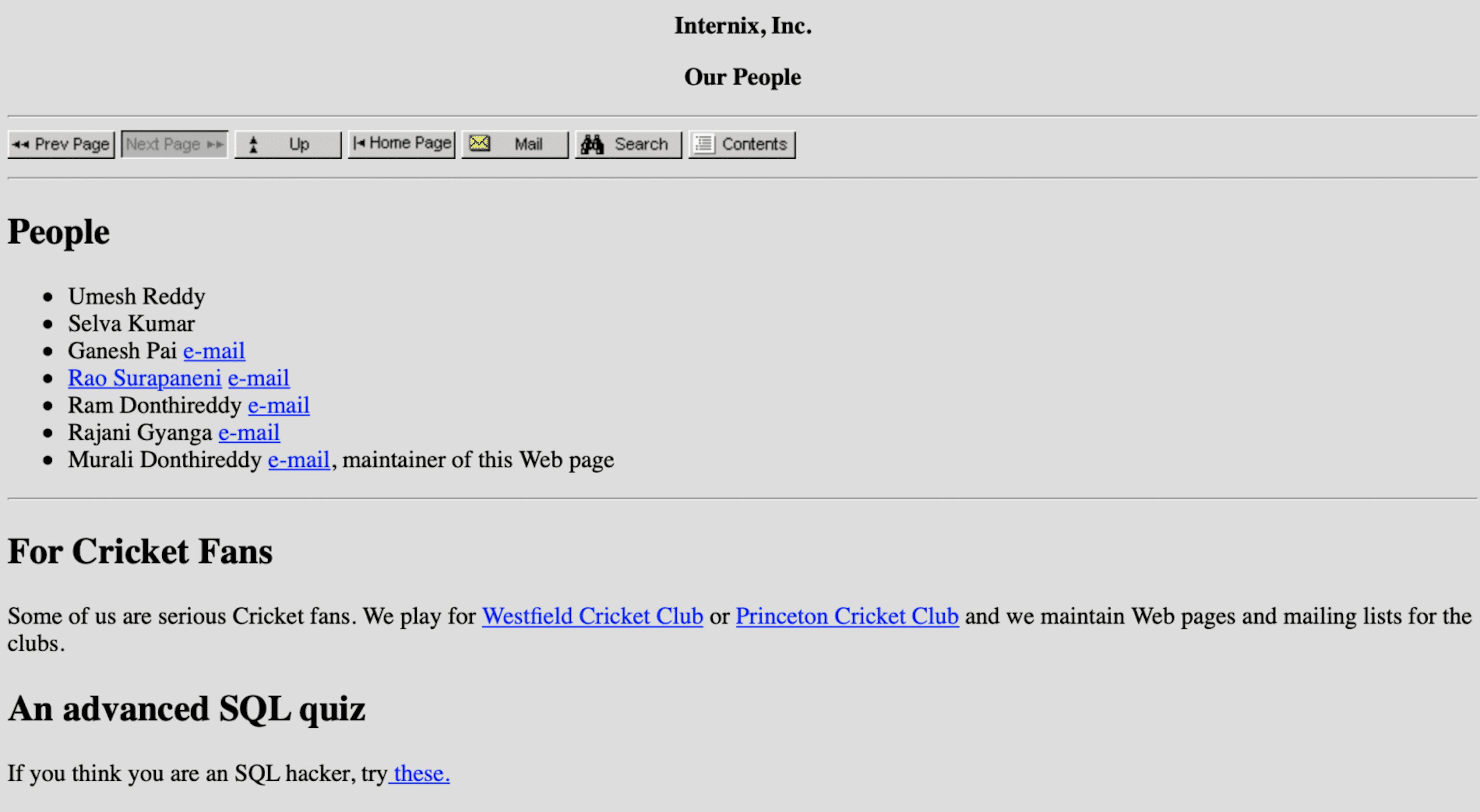 The homepage of another early Internet agency, Internix