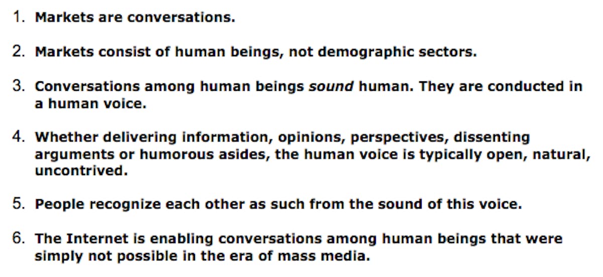 The opening theses of Cluetrain Manifesto