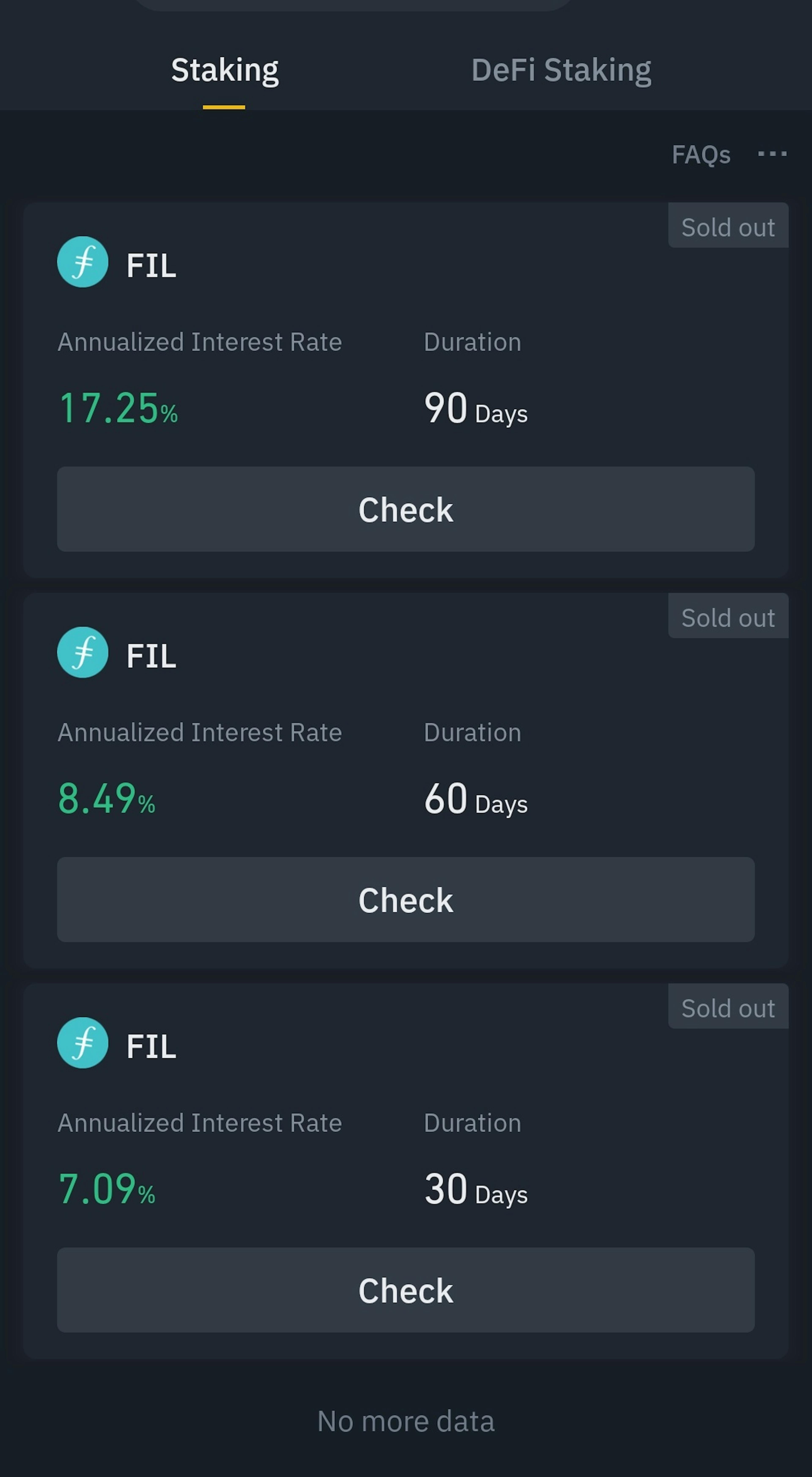 Binance filecoin staking screen