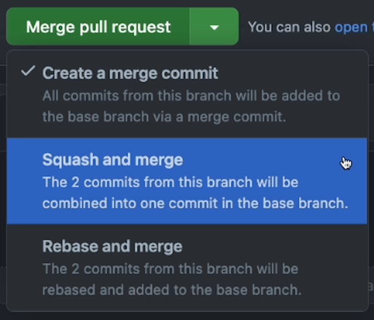 Pull Request Options: Merge, Squash and Rebase