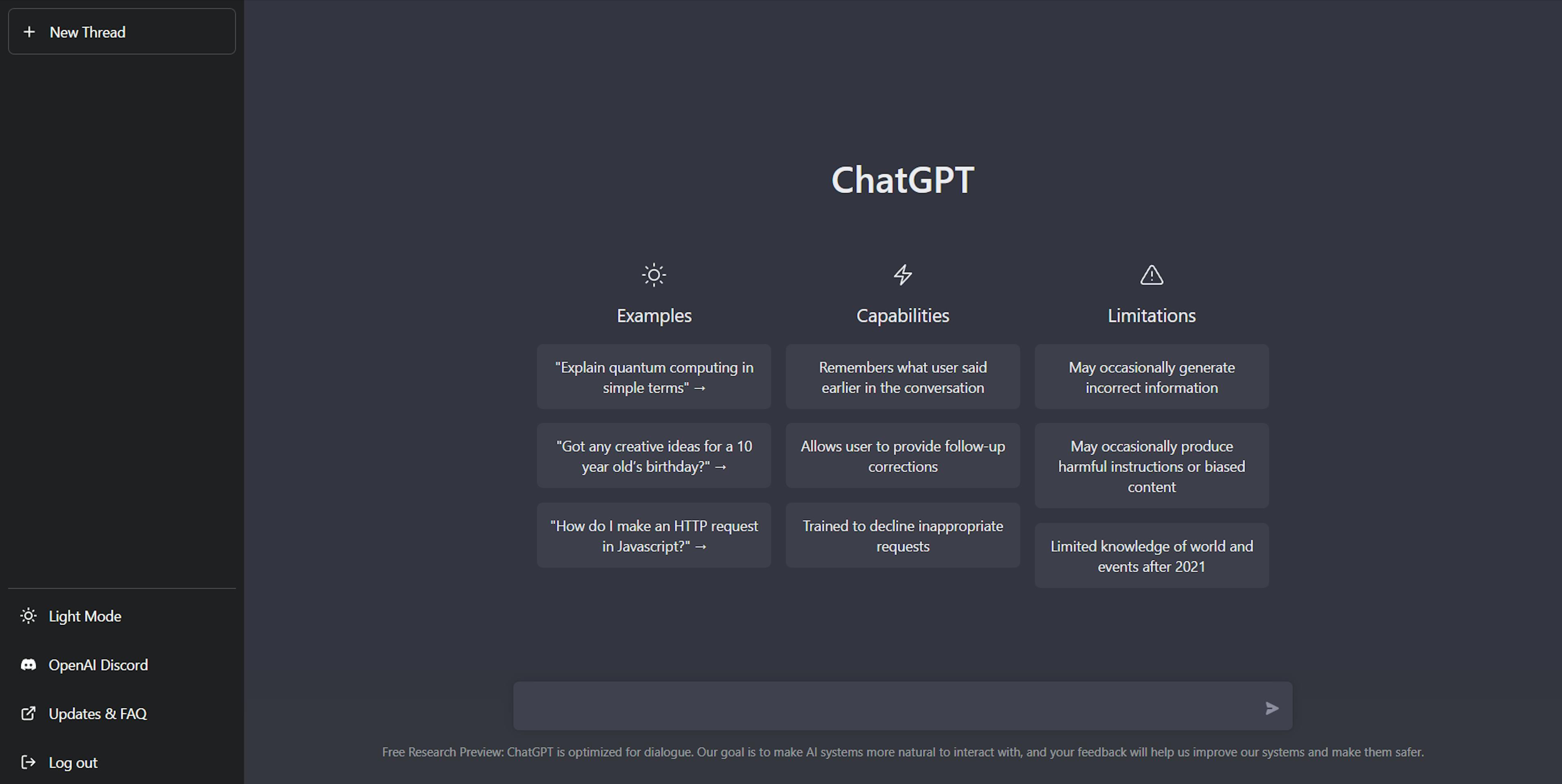 CHatGPT Home Page