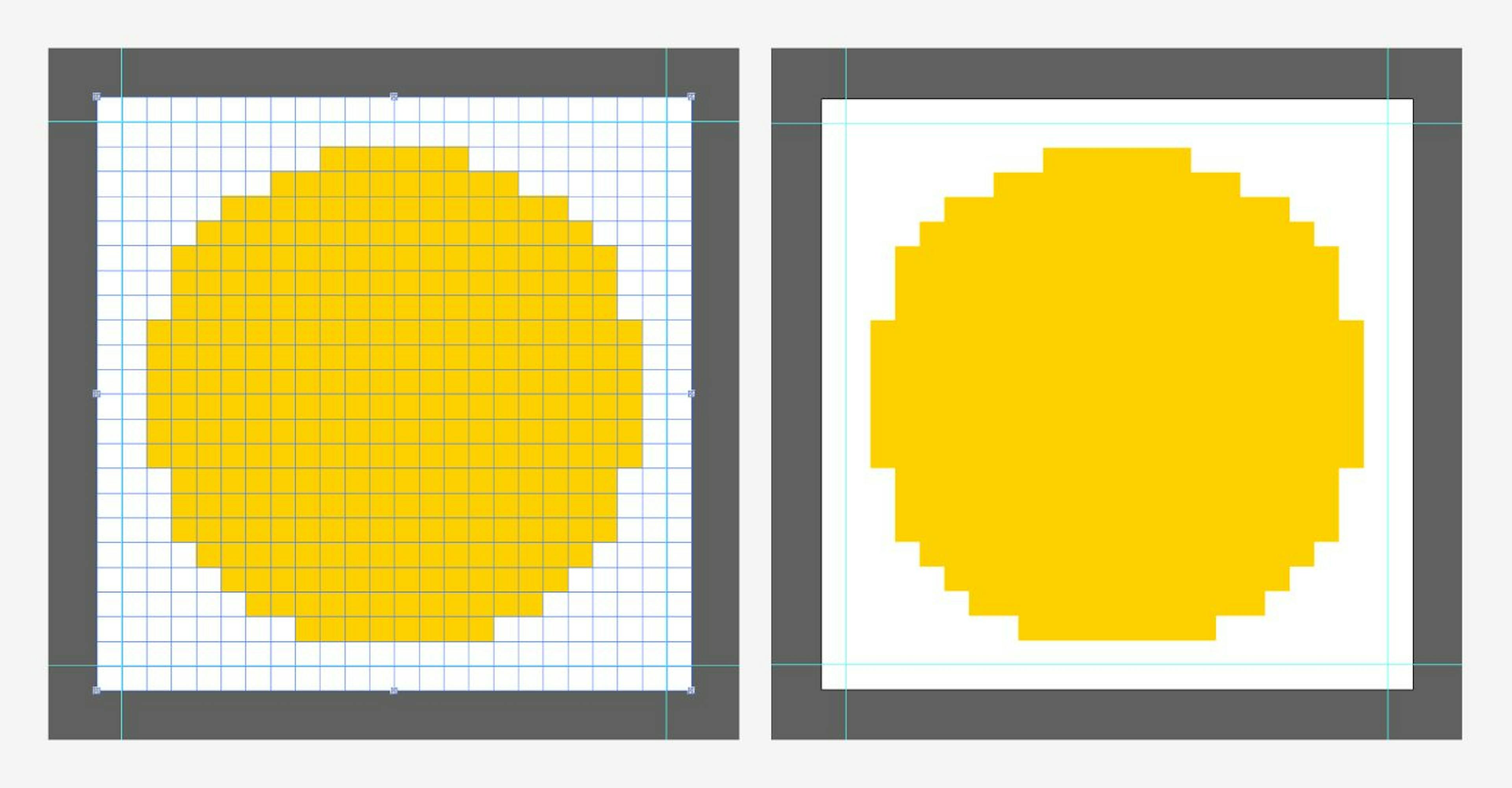 Beginnen Sie mit dem Zeichnen einer Ellipse auf einem 24-Pixel-Raster