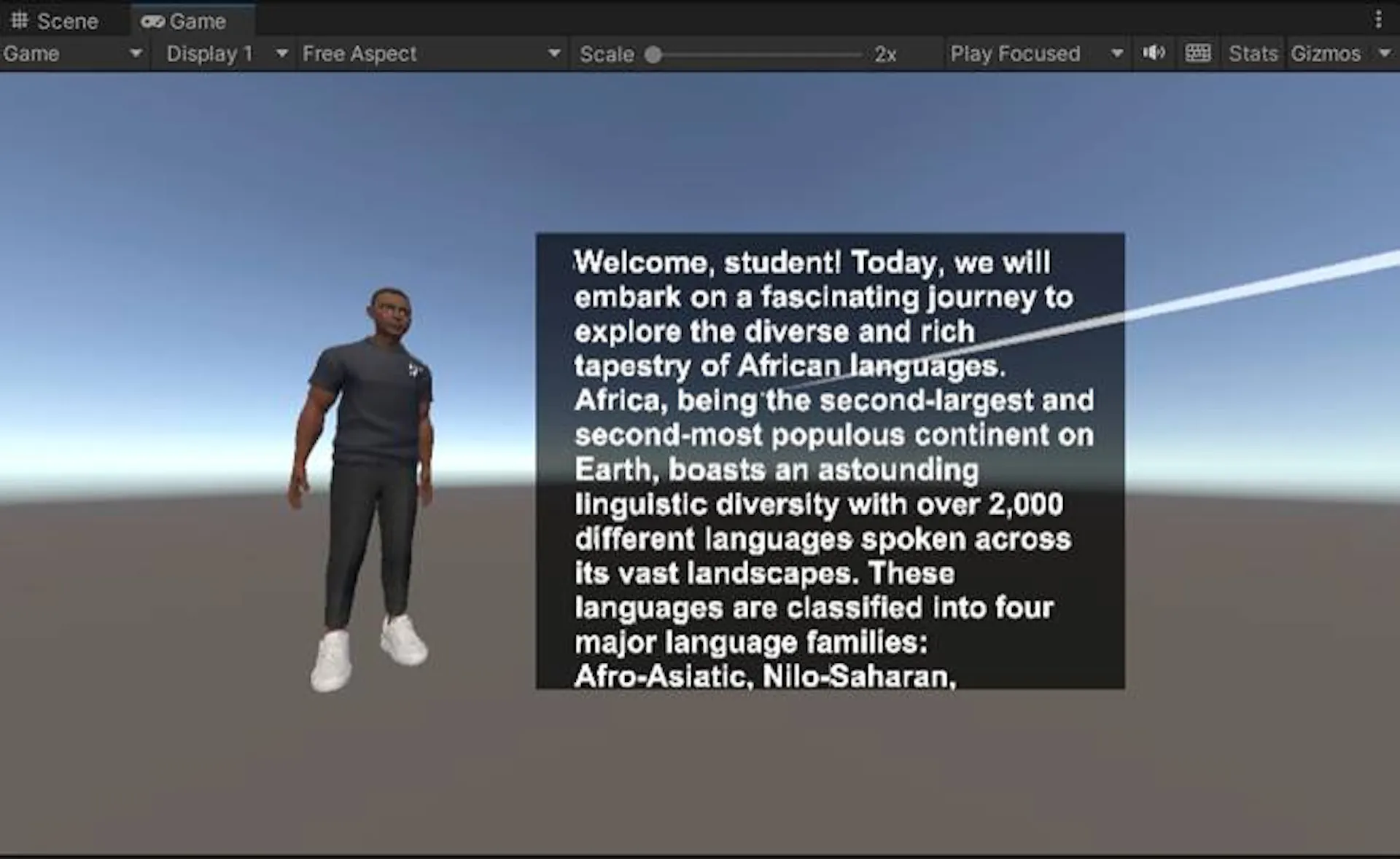 Figure 1. Unity-based spatial captioning prototype showing caption content positioned within a simulated user field of view.