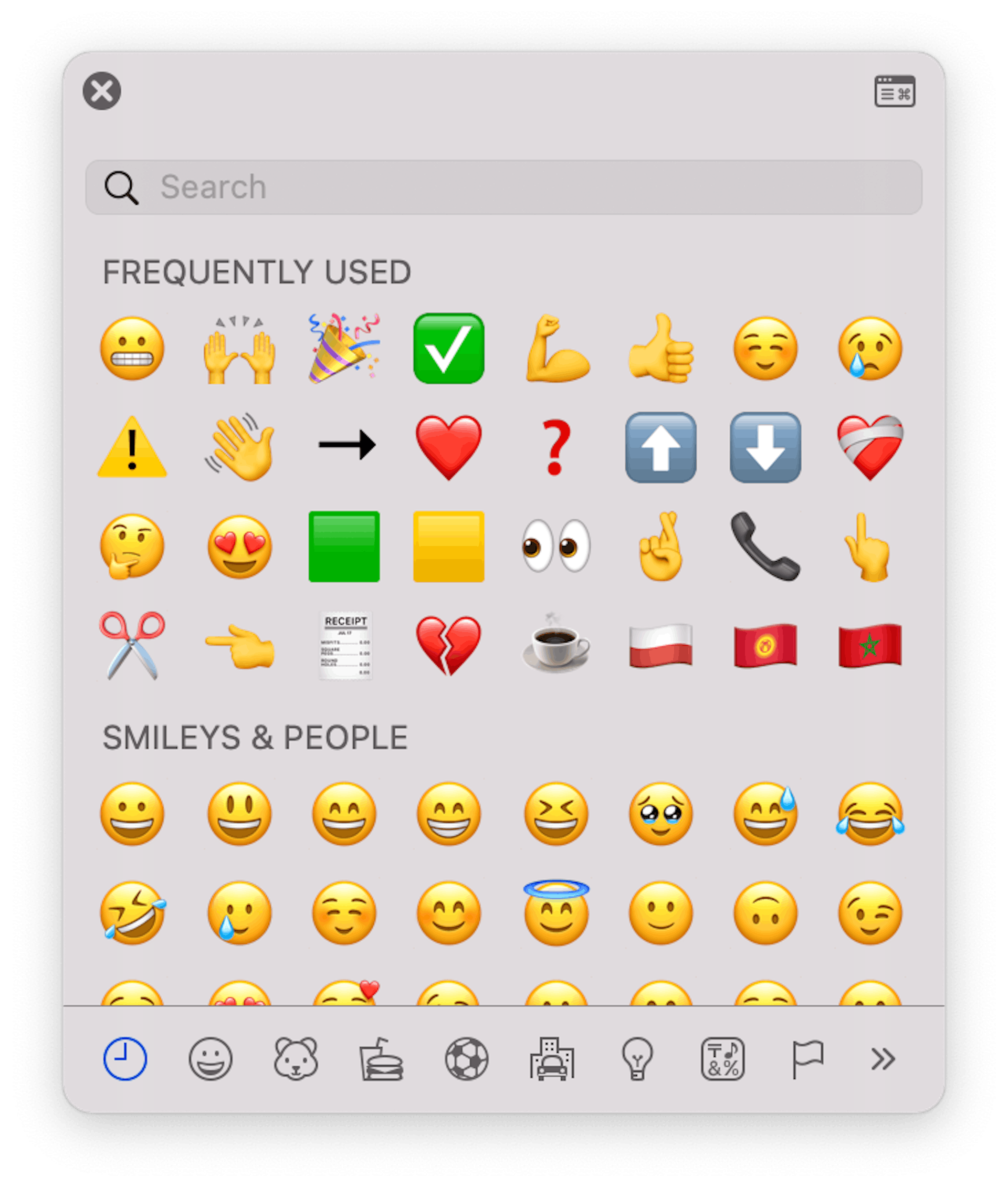 Switch between emojis and special characters by clicking the top right button