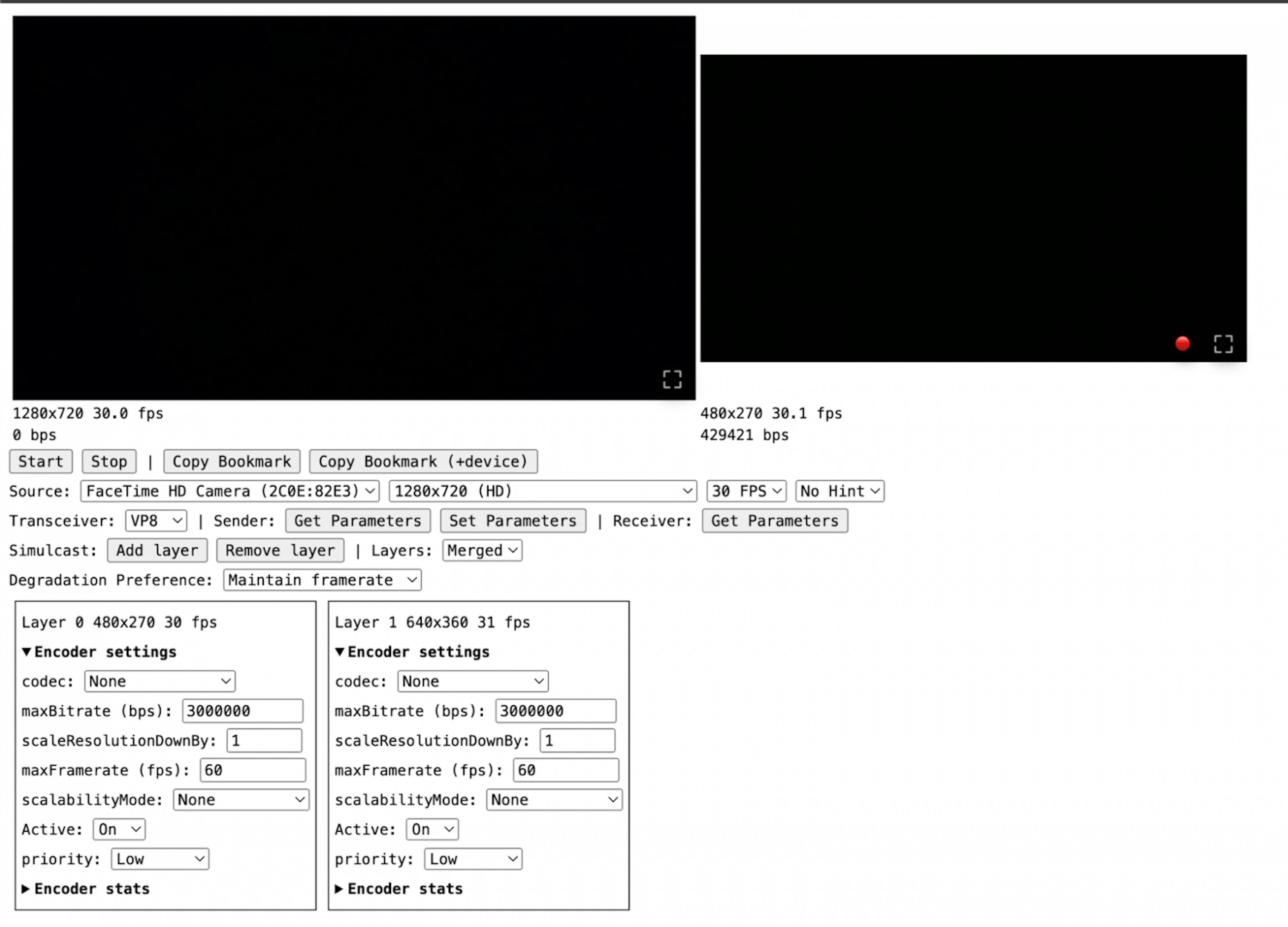 Settings of simulcast in simulcast playground