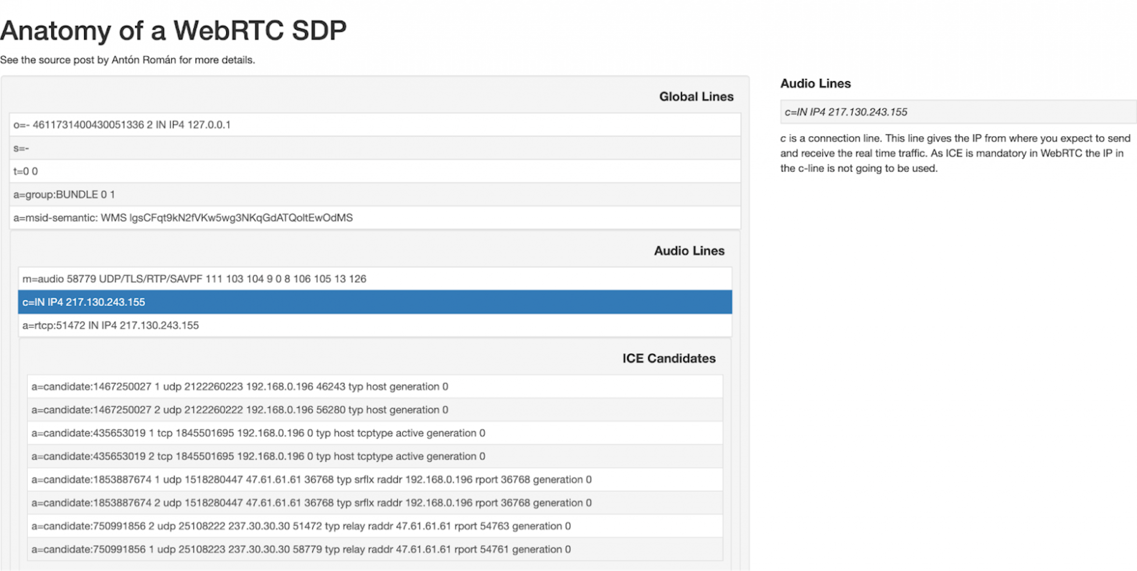 An example of explaining each line of SDP using an interactive web application
