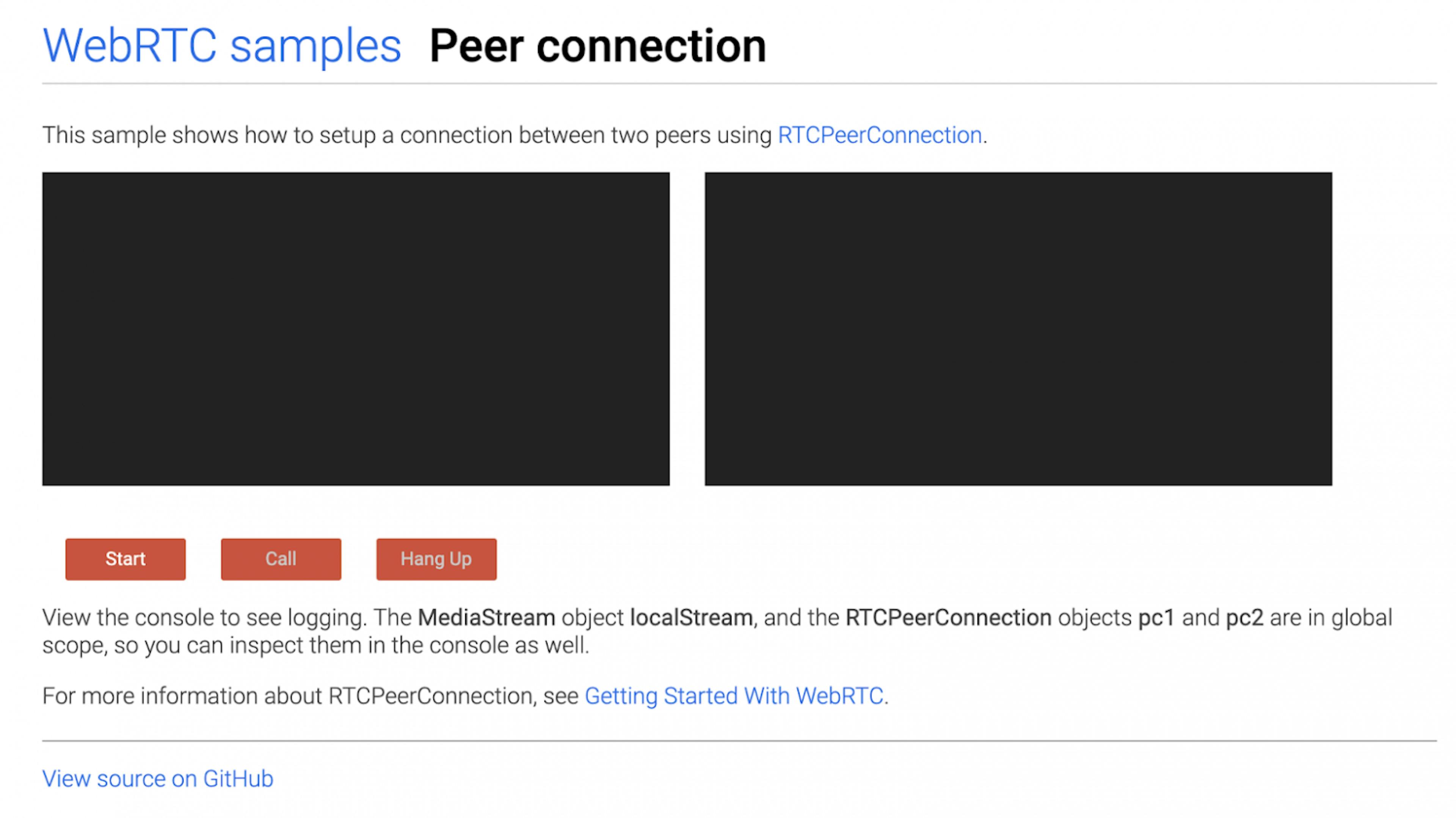 The official demo for initializing a connection between two participants of a video conference