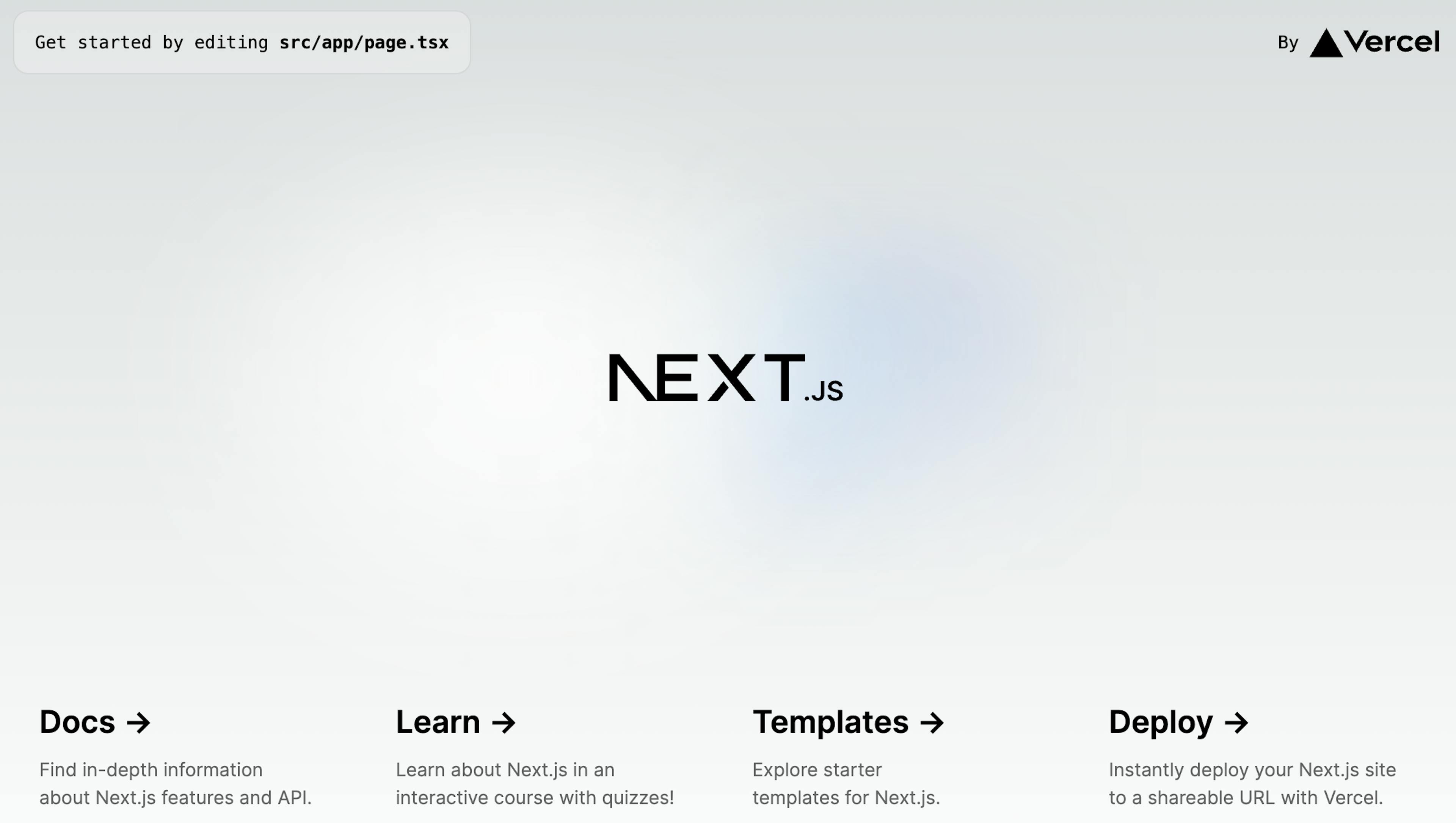 Pantalla de inicio de Next.js