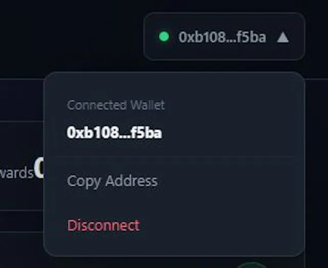 The application provides wallet connection and account management directly from the interface. 