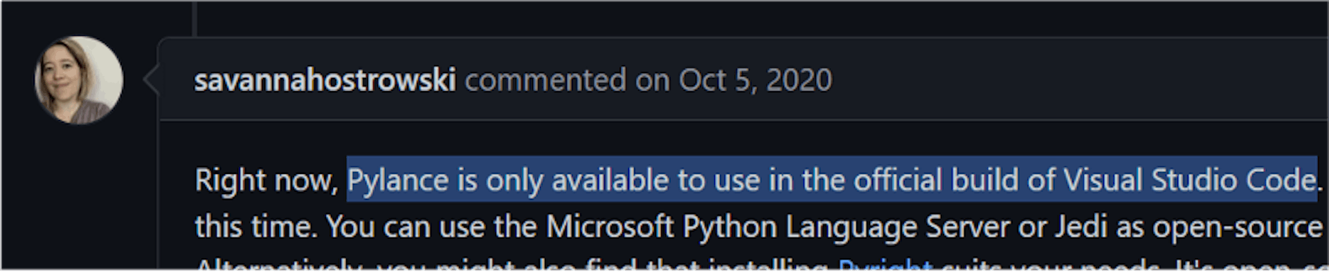 https://github.com/microsoft/pylance-release/issues/455