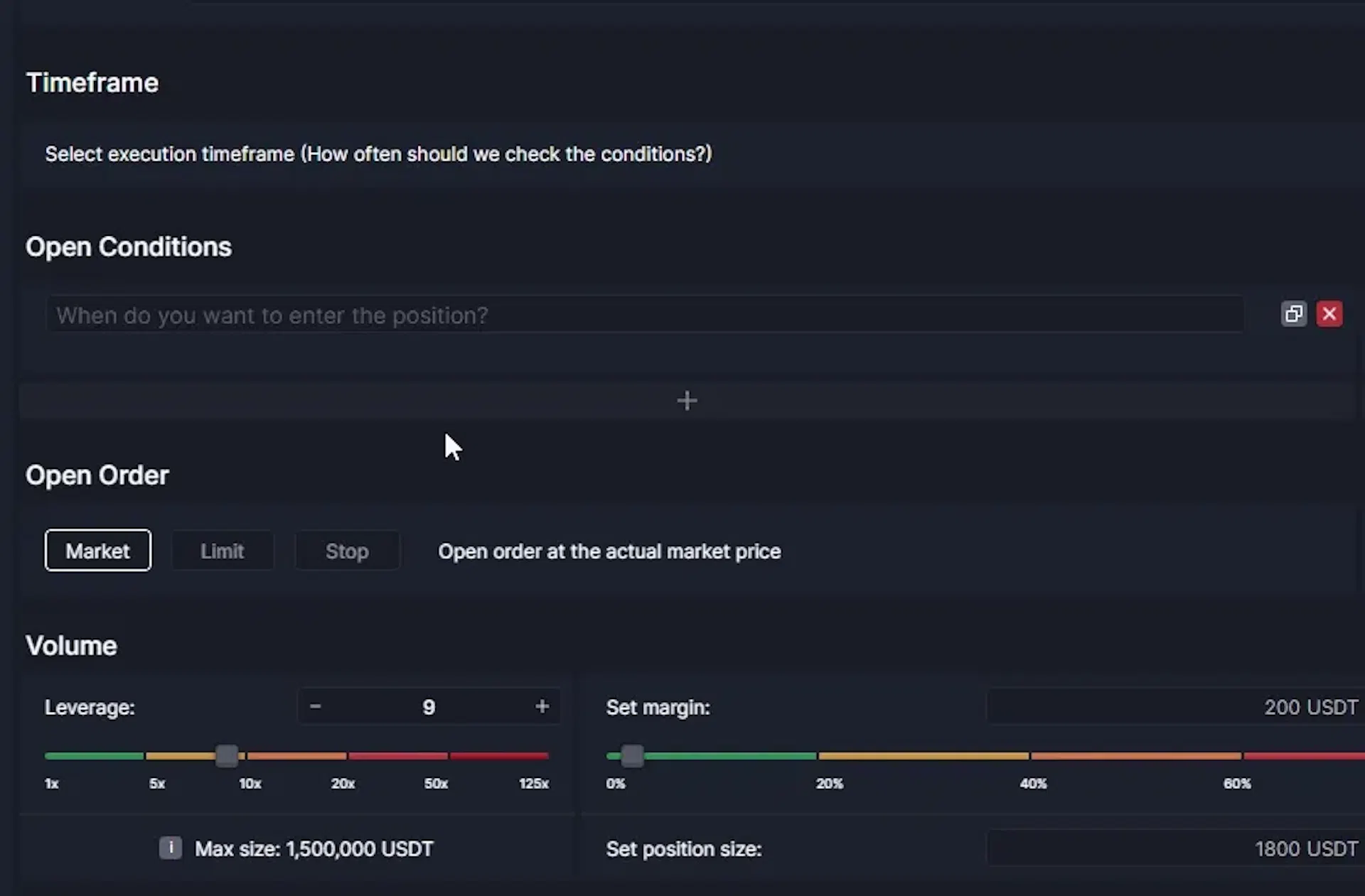 Build open conditions with Hidden Bullish Divergence in cleo.finance